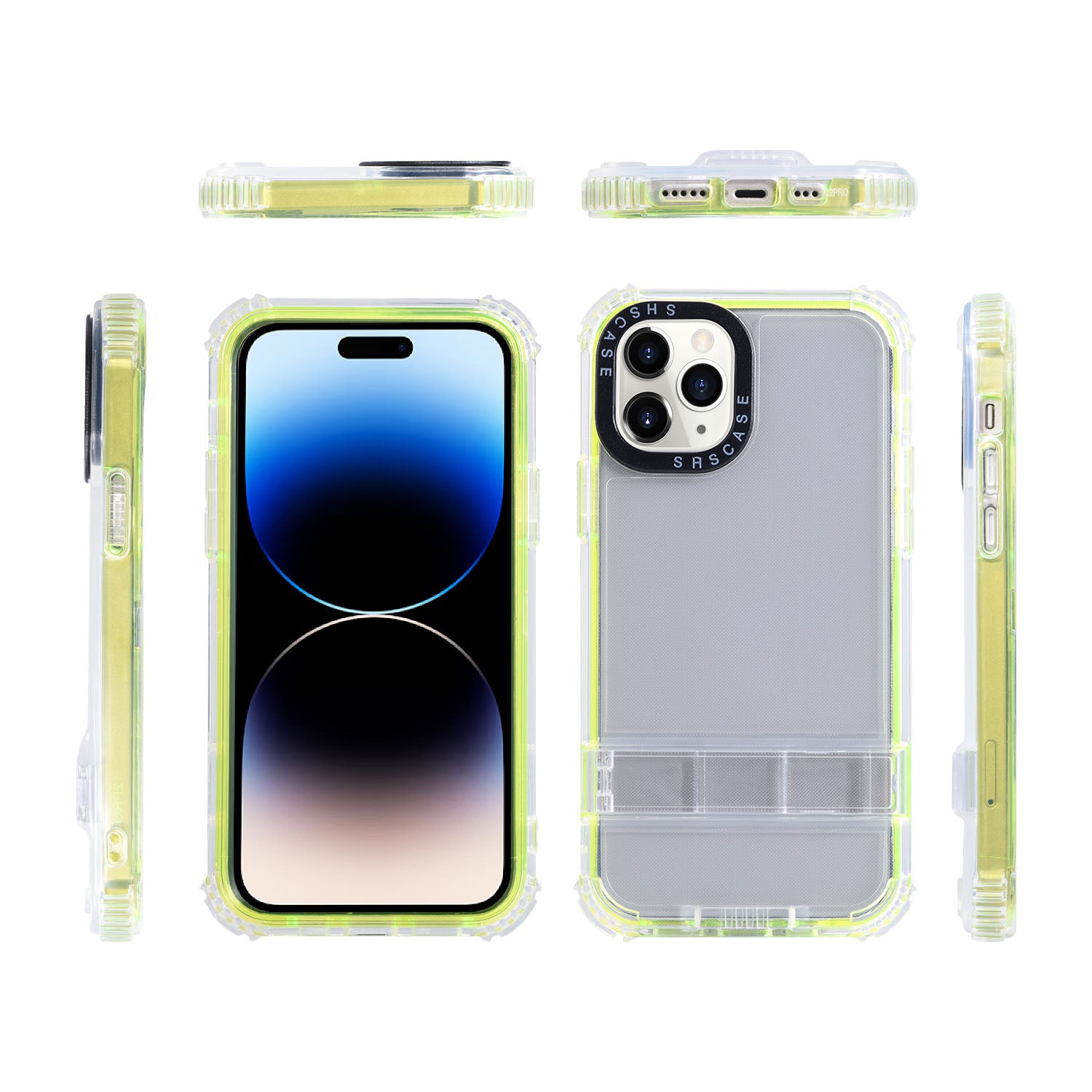 For iPhone 14 Pro Max Transparent Phone Drop-proof Case Hidden Kickstand Design TPU PC Back Cover