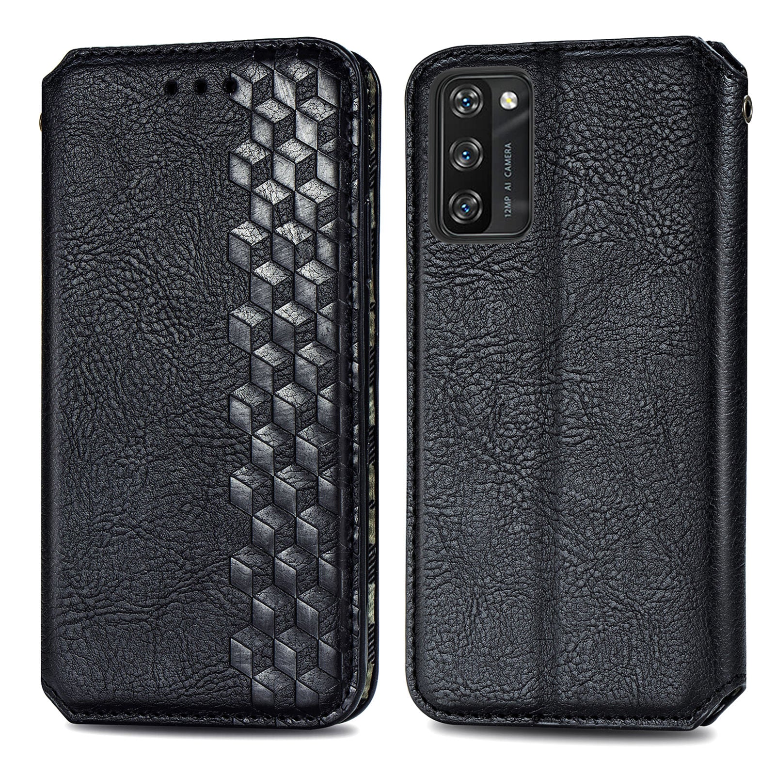 For Blackview A100 4G Magnetic Auto-Absorbed Flip Leather Phone Protective Case Imprinting Rhombus Foldable Stand Wallet Cover
