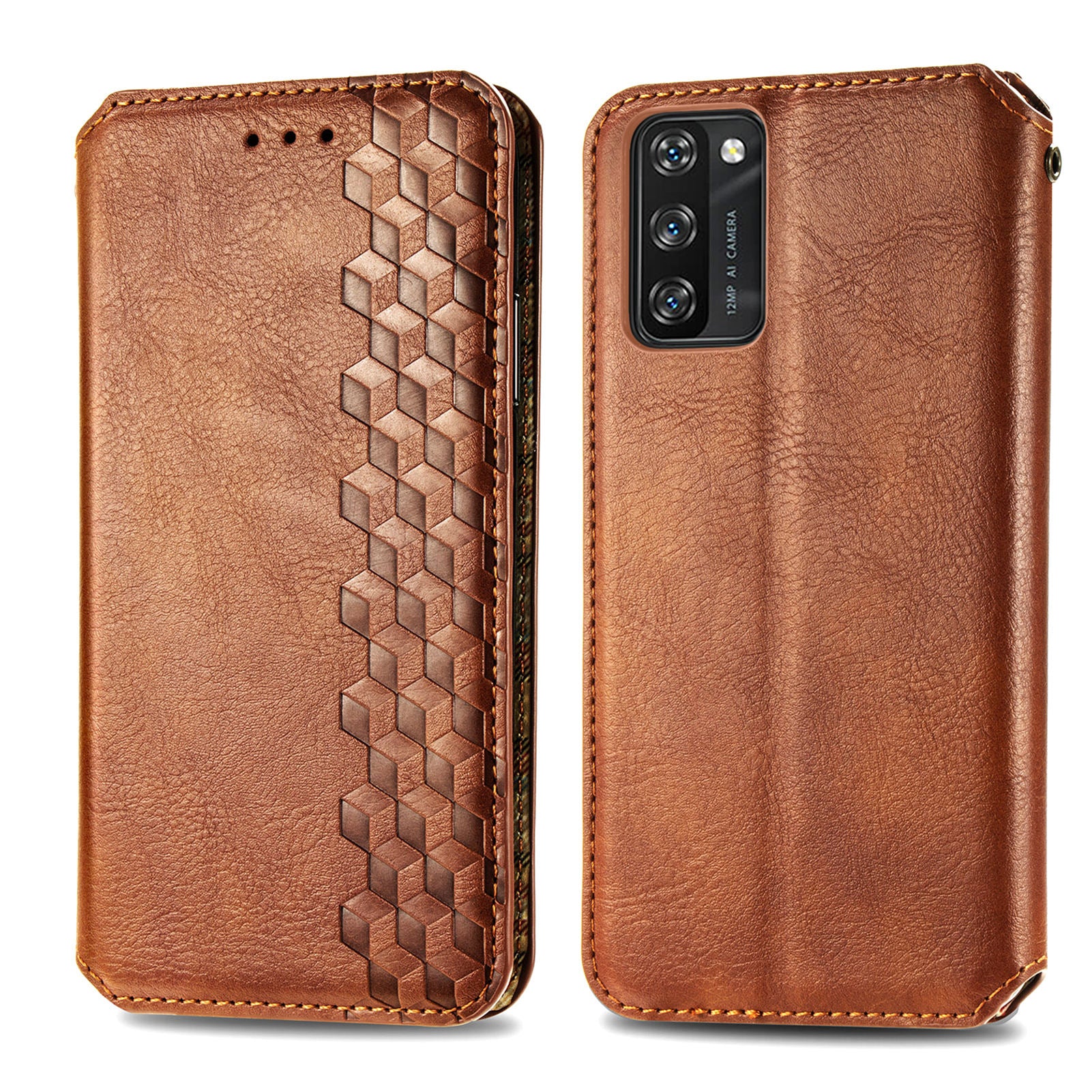 For Blackview A100 4G Magnetic Auto-Absorbed Flip Leather Phone Protective Case Imprinting Rhombus Foldable Stand Wallet Cover