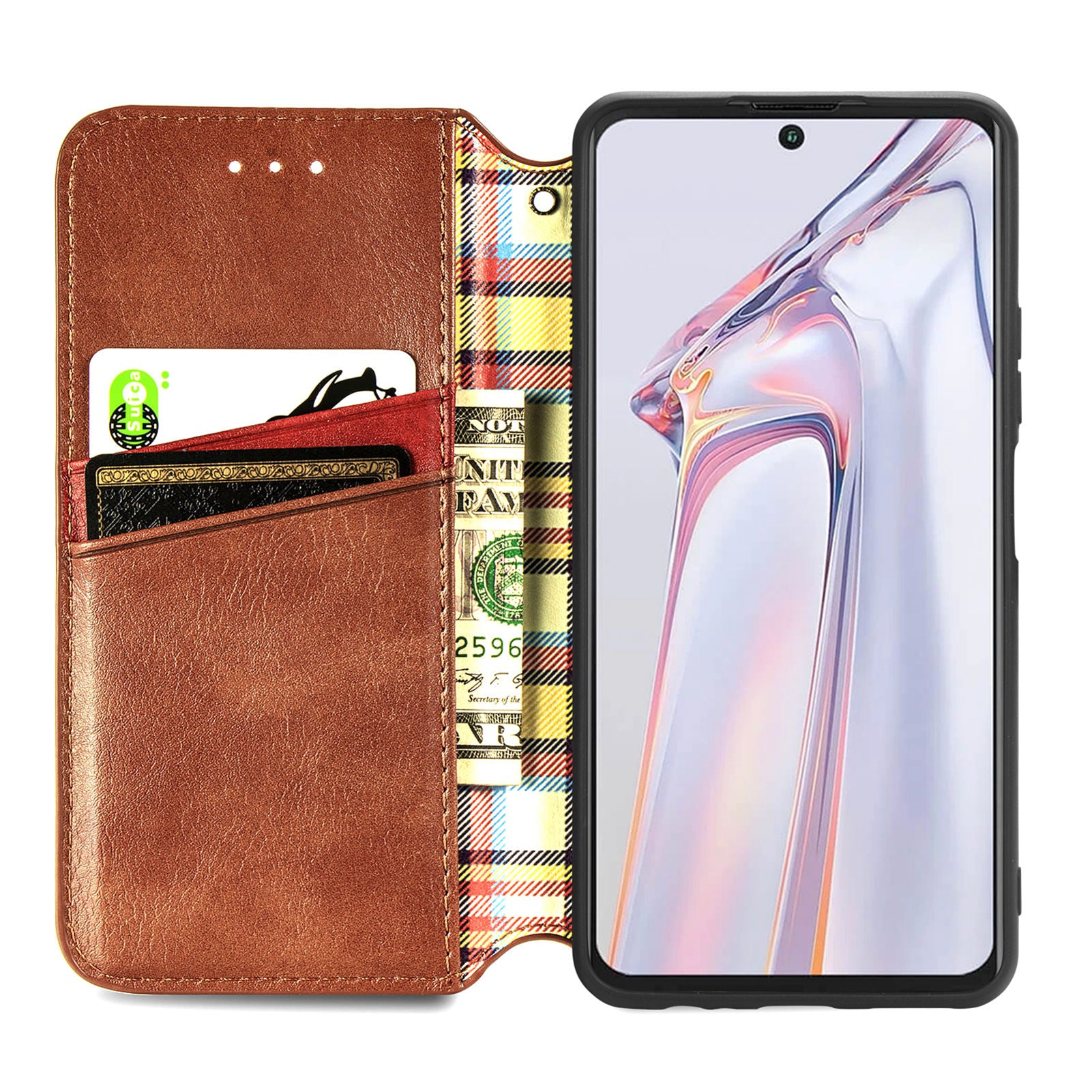 For Blackview A100 4G Magnetic Auto-Absorbed Flip Leather Phone Protective Case Imprinting Rhombus Foldable Stand Wallet Cover