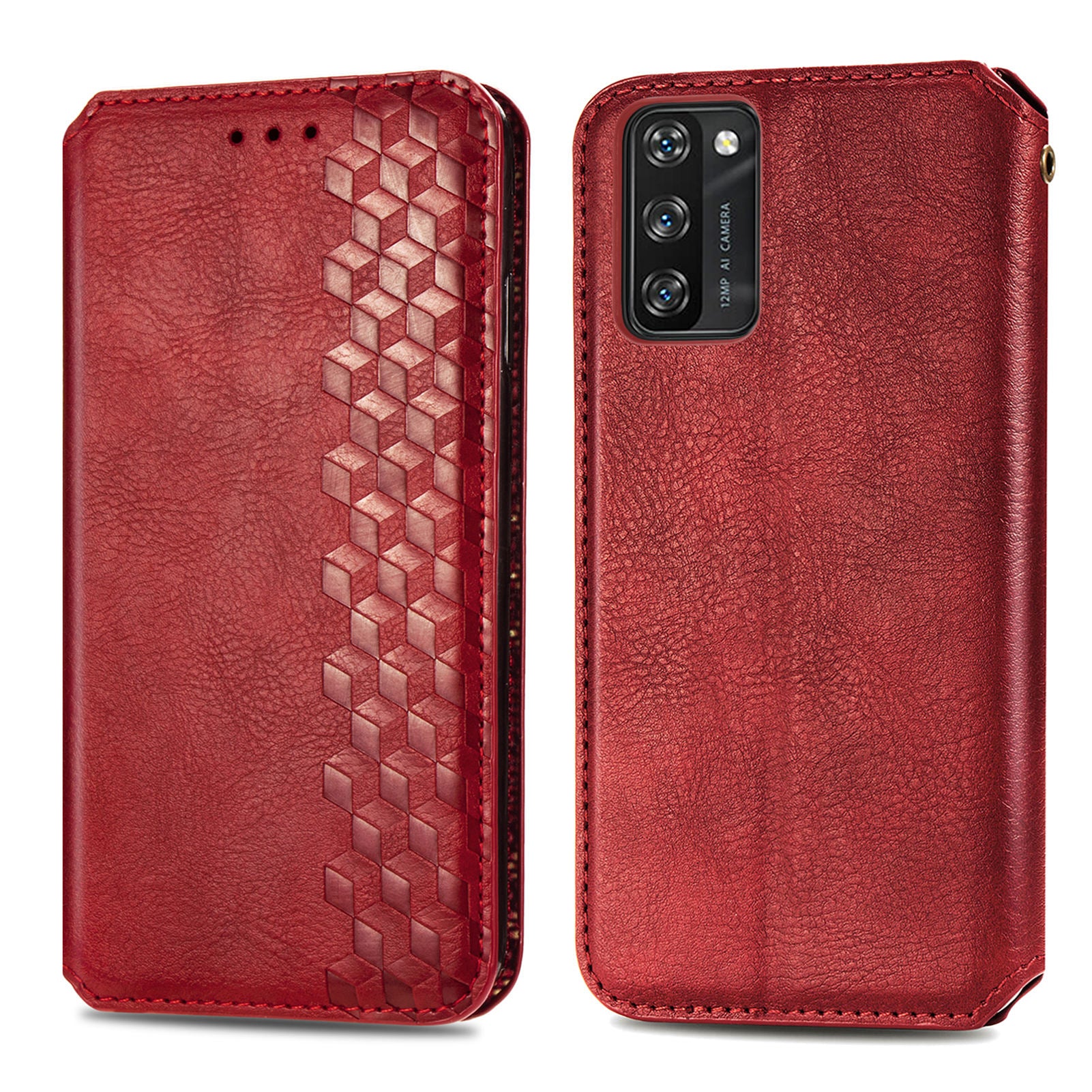 For Blackview A100 4G Magnetic Auto-Absorbed Flip Leather Phone Protective Case Imprinting Rhombus Foldable Stand Wallet Cover
