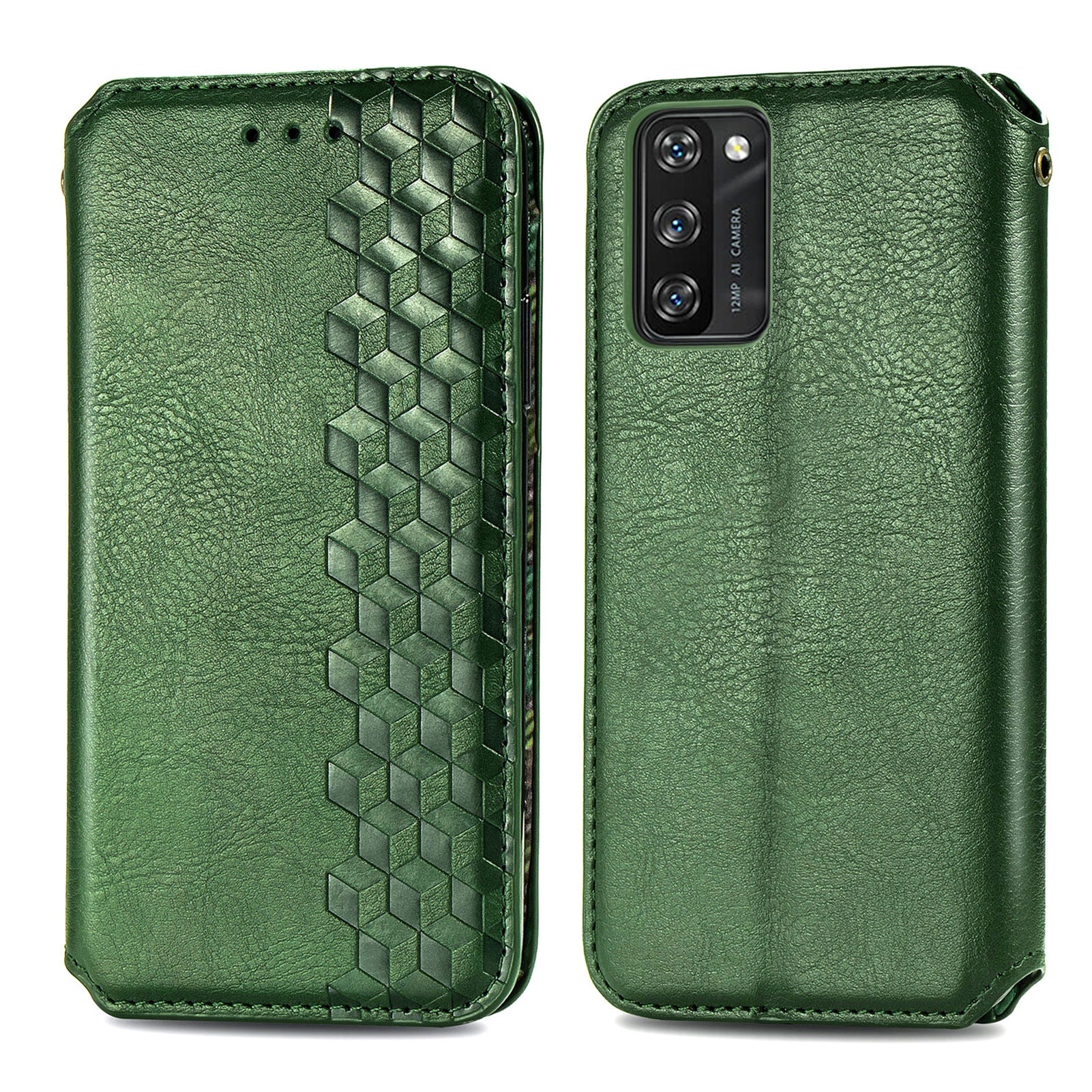 For Blackview A100 4G Magnetic Auto-Absorbed Flip Leather Phone Protective Case Imprinting Rhombus Foldable Stand Wallet Cover