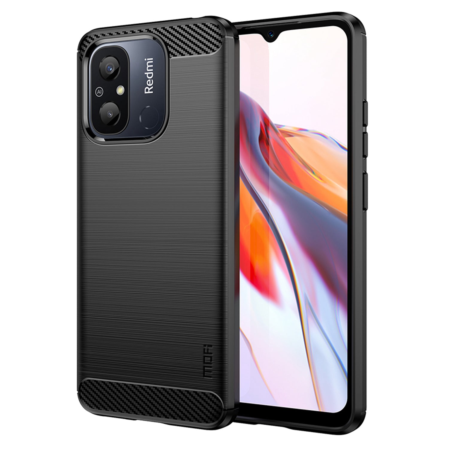 MOFI JK TPU Series-1 for Xiaomi Redmi 12C 4G Carbon Fiber Phone Case Shock-absorbing Brushed TPU Back Cover