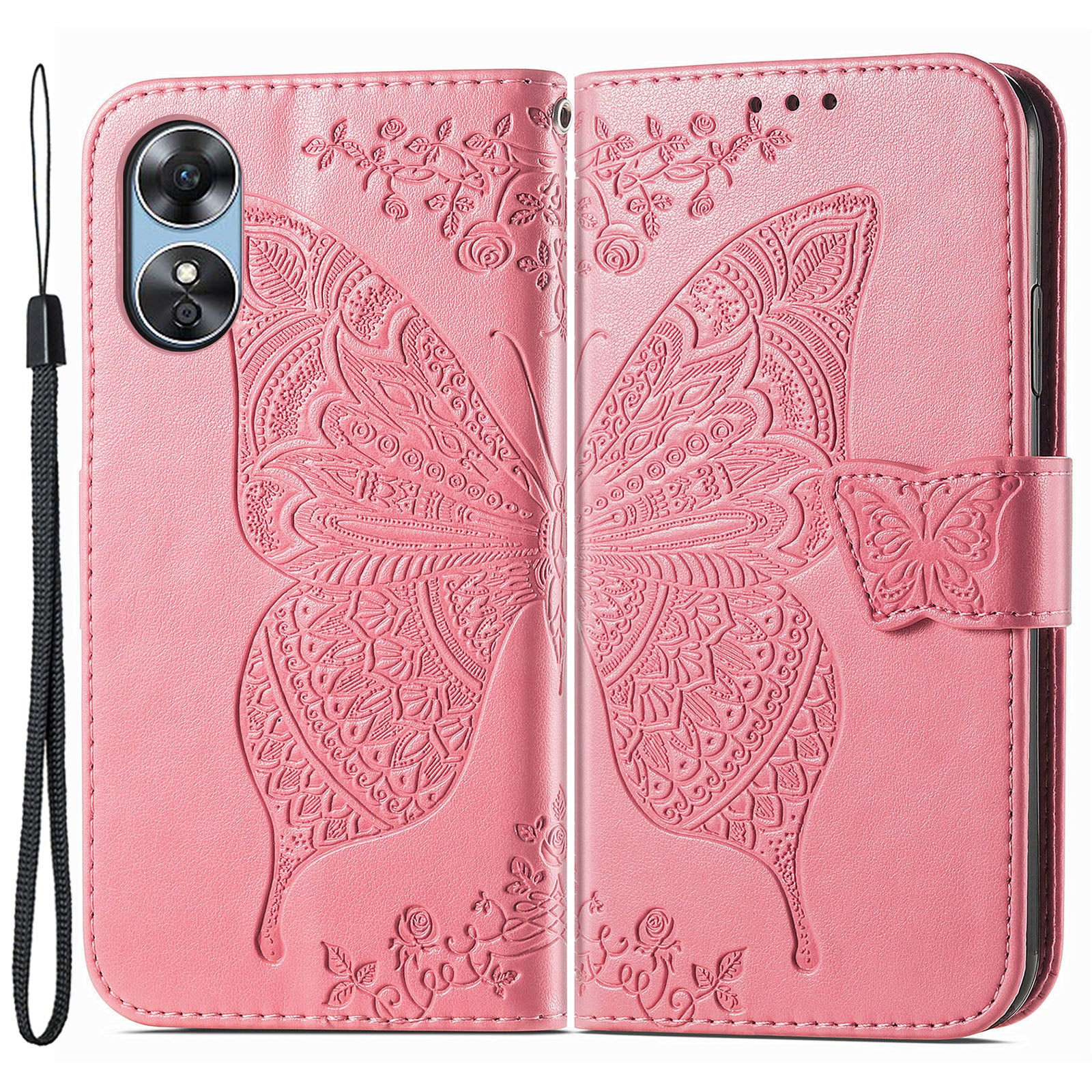 For Oppo A17 4G A17k 4G Full Protection PU Leather Phone Case Imprinted Butterfly Pattern Stand Wallet Flip Magnetic Closure Anti-scratch Phone Cover