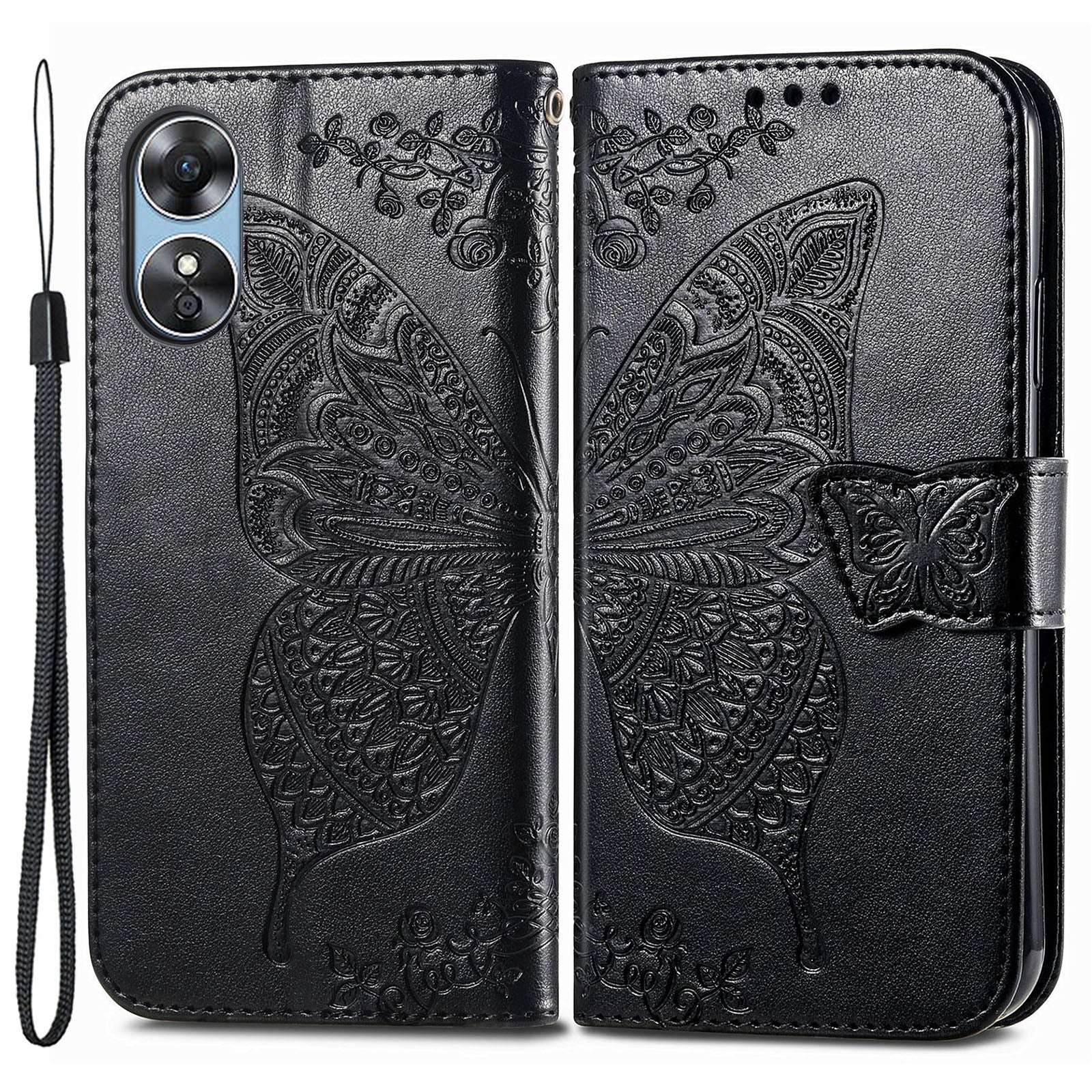 For Oppo A17 4G A17k 4G Full Protection PU Leather Phone Case Imprinted Butterfly Pattern Stand Wallet Flip Magnetic Closure Anti-scratch Phone Cover
