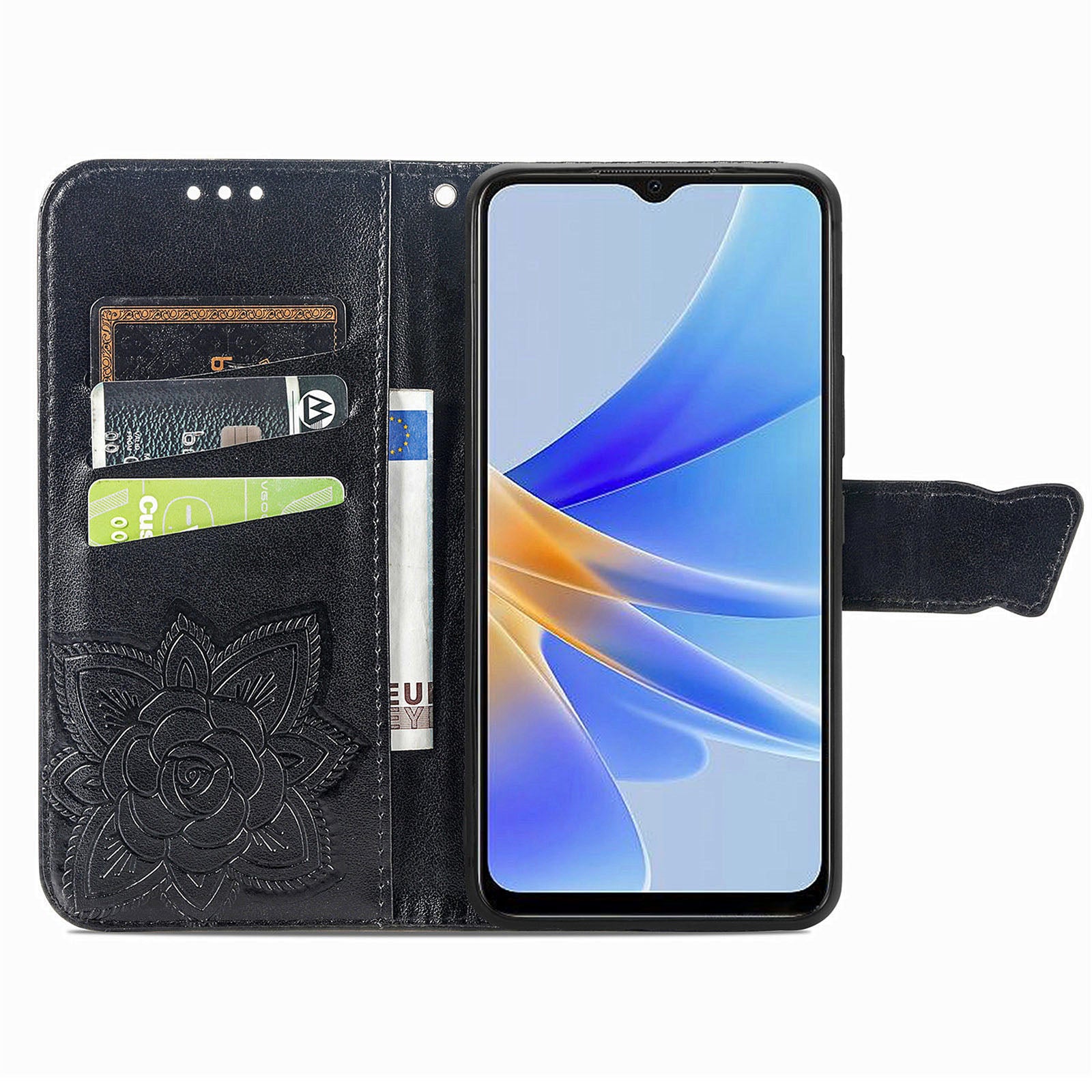 For Oppo A17 4G A17k 4G Full Protection PU Leather Phone Case Imprinted Butterfly Pattern Stand Wallet Flip Magnetic Closure Anti-scratch Phone Cover