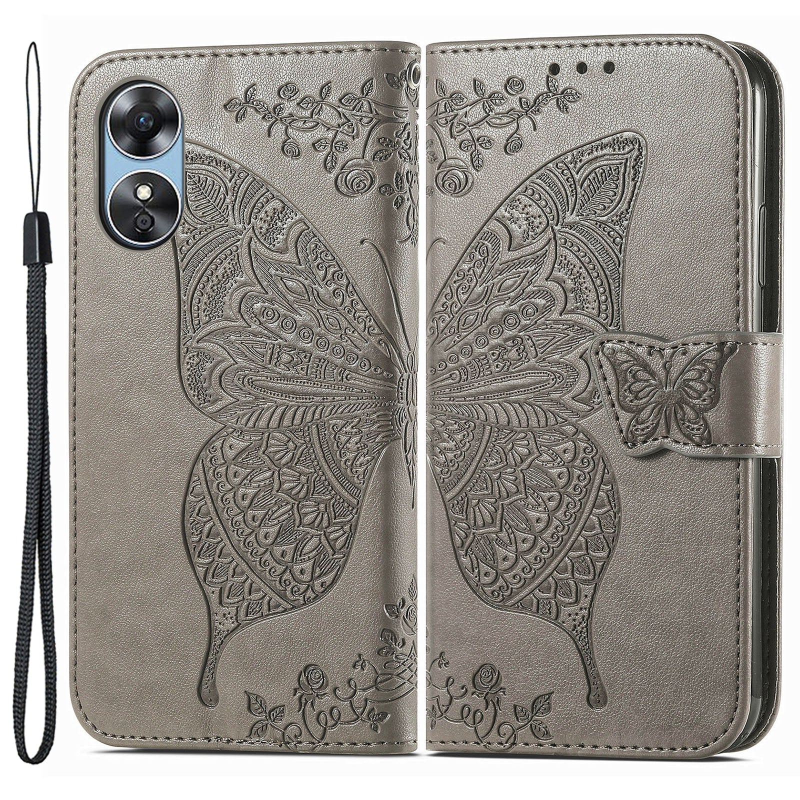 For Oppo A17 4G A17k 4G Full Protection PU Leather Phone Case Imprinted Butterfly Pattern Stand Wallet Flip Magnetic Closure Anti-scratch Phone Cover