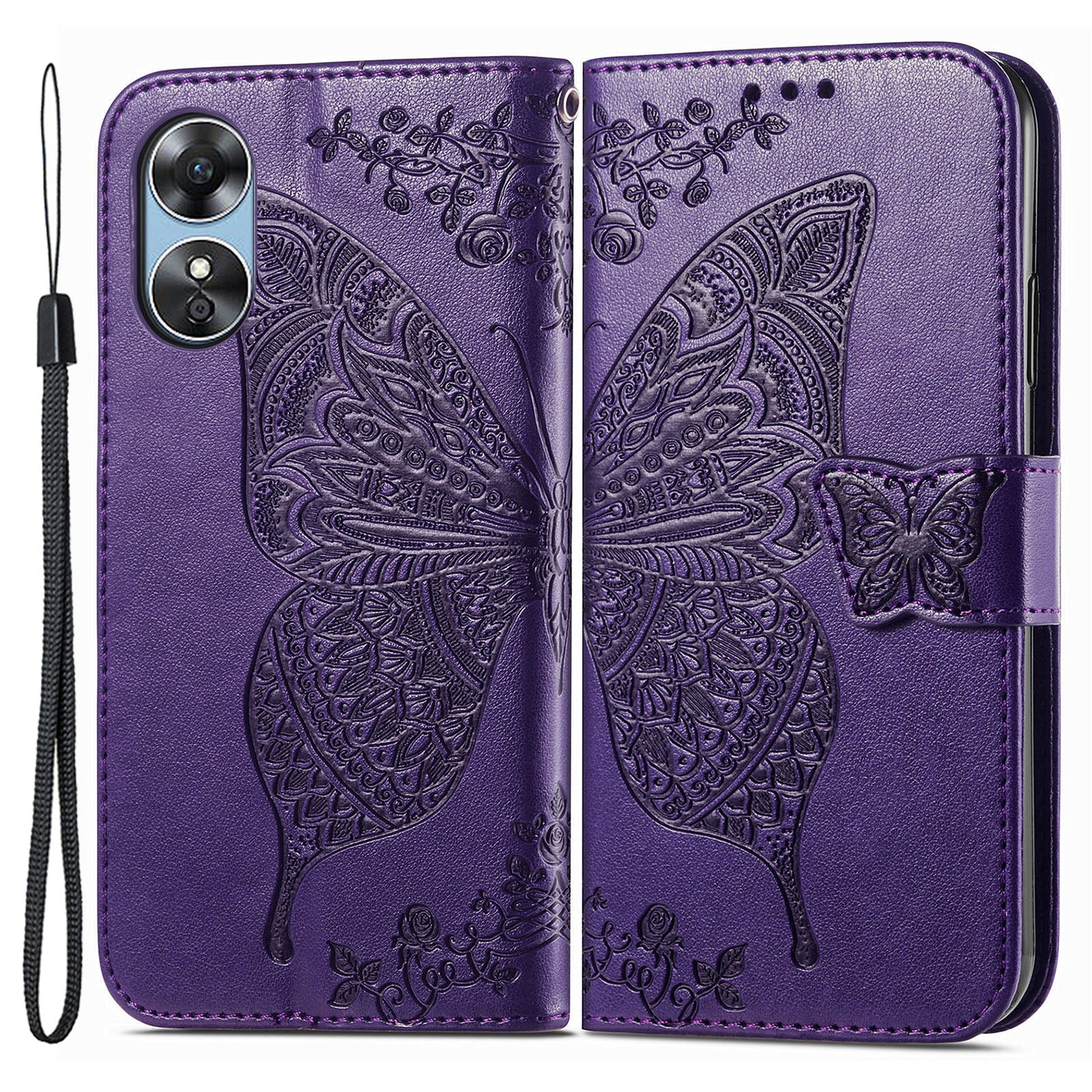 For Oppo A17 4G A17k 4G Full Protection PU Leather Phone Case Imprinted Butterfly Pattern Stand Wallet Flip Magnetic Closure Anti-scratch Phone Cover