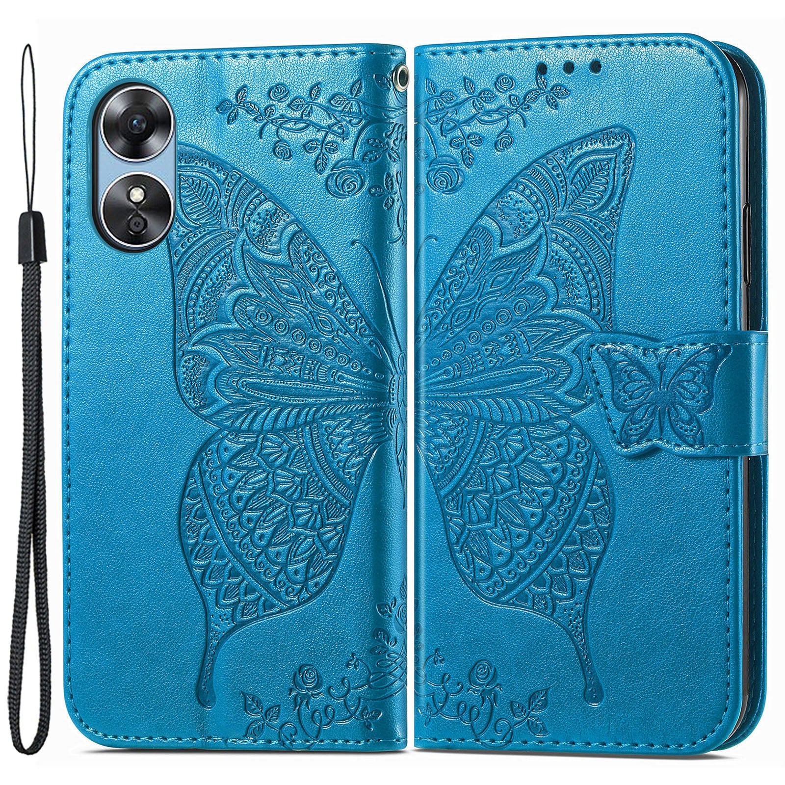 For Oppo A17 4G A17k 4G Full Protection PU Leather Phone Case Imprinted Butterfly Pattern Stand Wallet Flip Magnetic Closure Anti-scratch Phone Cover