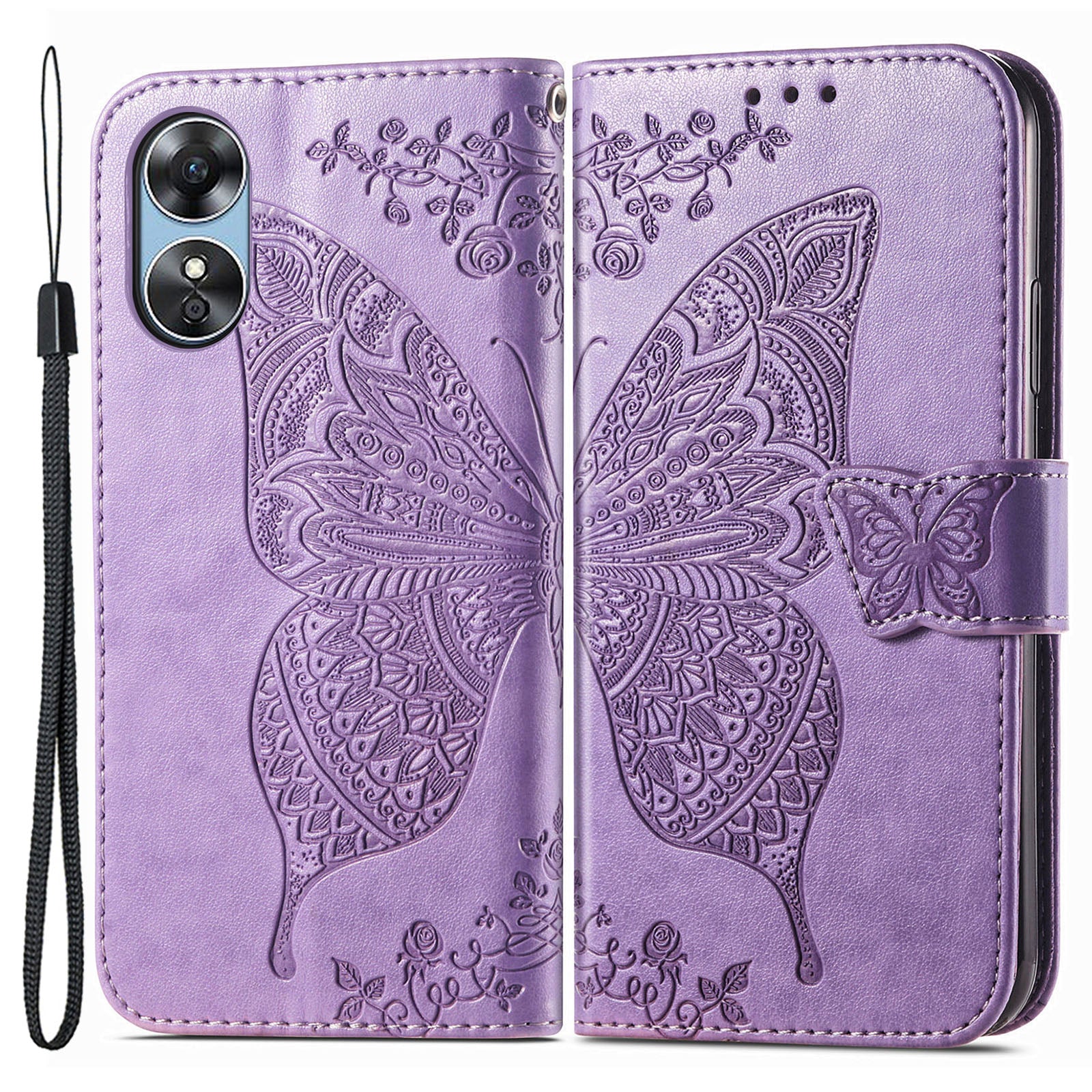 For Oppo A17 4G A17k 4G Full Protection PU Leather Phone Case Imprinted Butterfly Pattern Stand Wallet Flip Magnetic Closure Anti-scratch Phone Cover