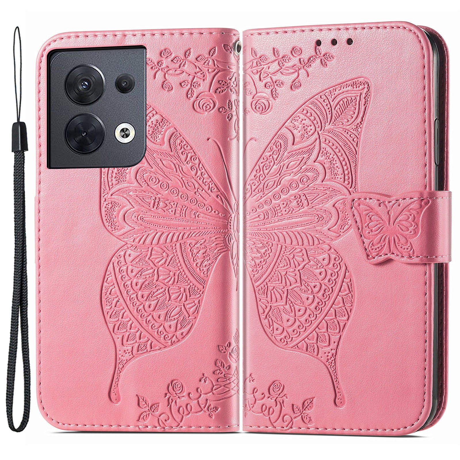 For Oppo Reno8 5G (Global Version) PU Leather Anti-drop Phone Case Foldable Stand Imprinted Butterfly Pattern Flip Phone Wallet Cover