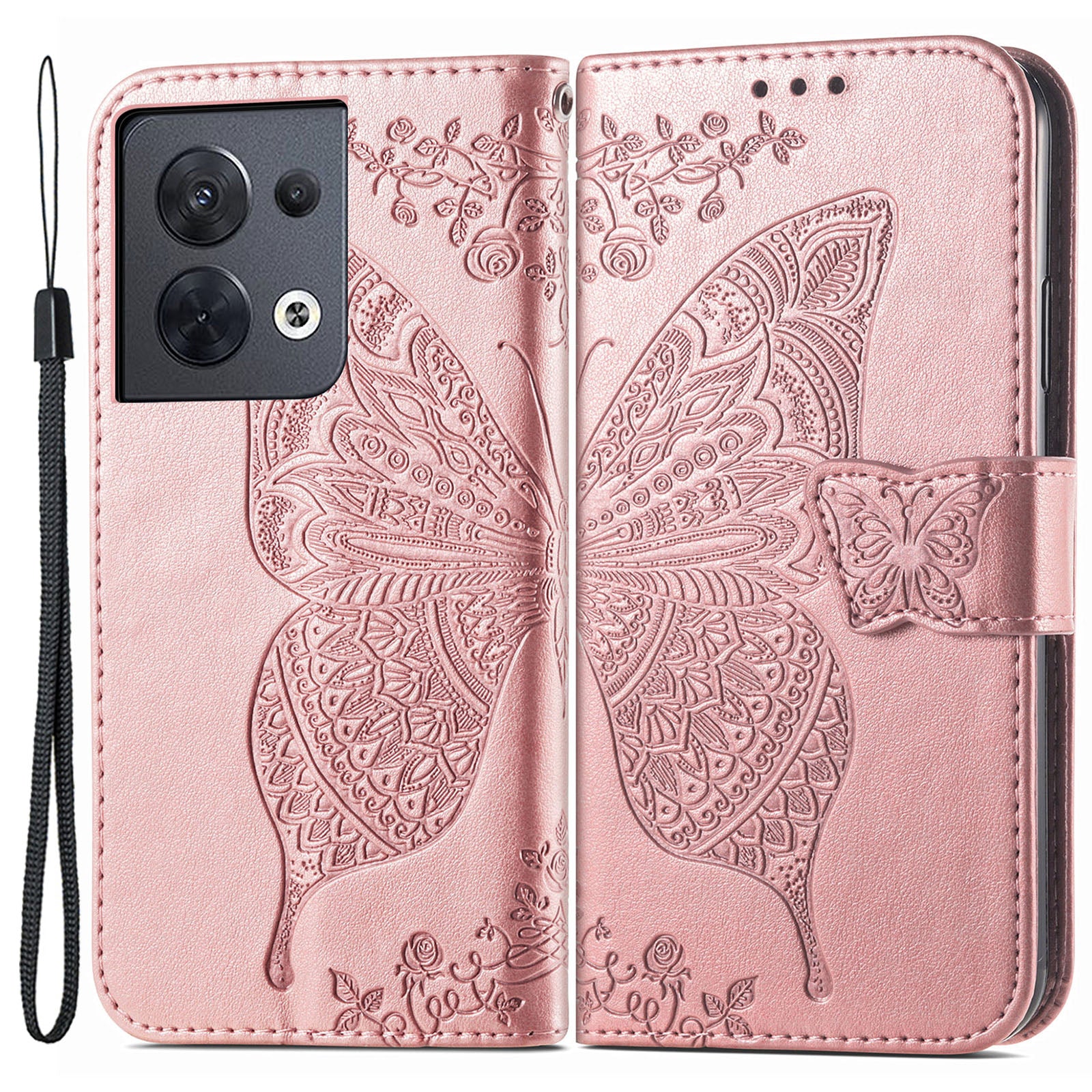 For Oppo Reno8 5G (Global Version) PU Leather Anti-drop Phone Case Foldable Stand Imprinted Butterfly Pattern Flip Phone Wallet Cover