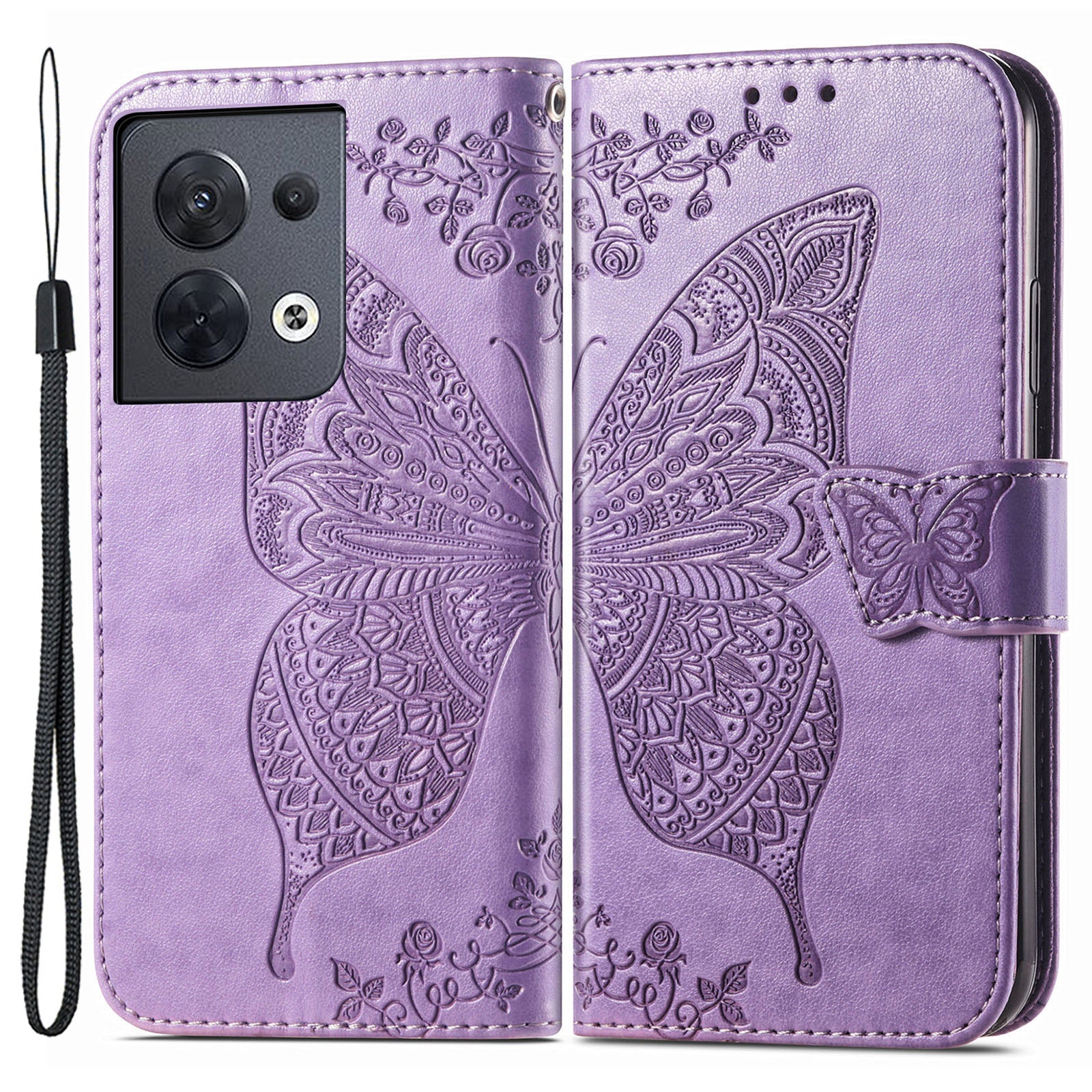 For Oppo Reno8 5G (Global Version) PU Leather Anti-drop Phone Case Foldable Stand Imprinted Butterfly Pattern Flip Phone Wallet Cover