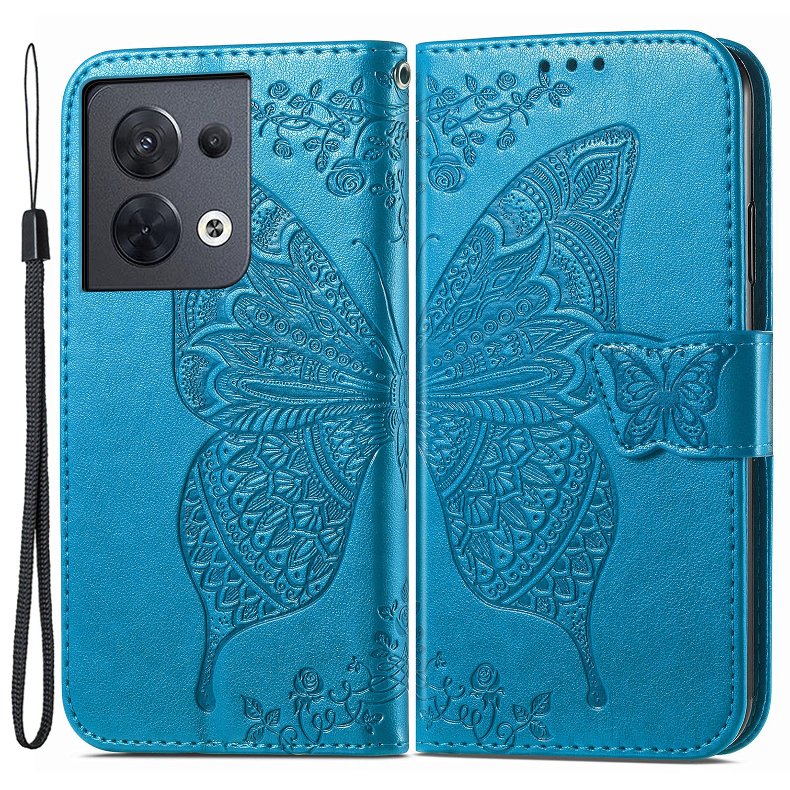 For Oppo Reno8 5G (Global Version) PU Leather Anti-drop Phone Case Foldable Stand Imprinted Butterfly Pattern Flip Phone Wallet Cover
