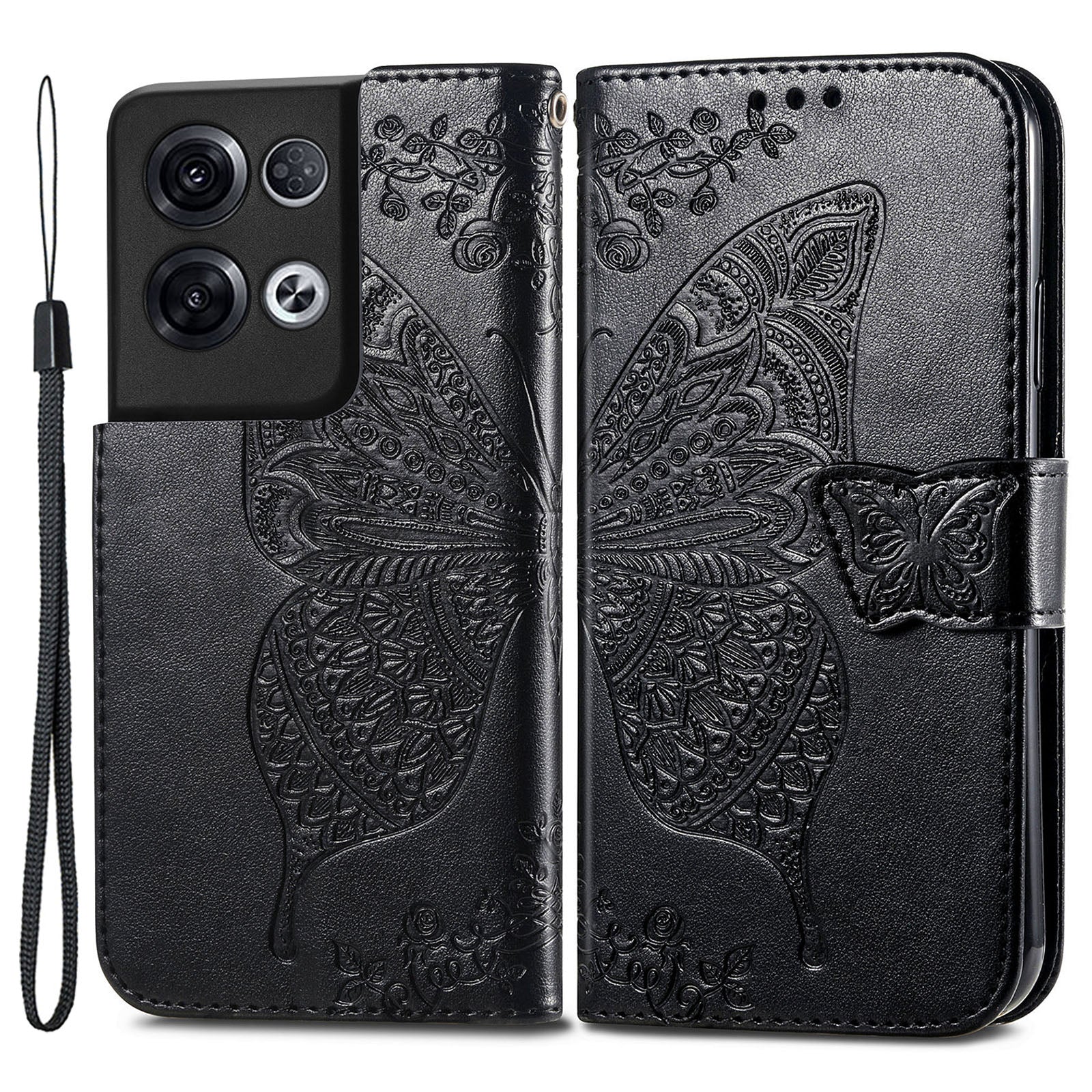 Shockproof Phone Cover For Oppo Reno8 Pro 5G (Global Version) Imprinted Butterfly Pattern PU Leather Phone Case with Stand Wallet