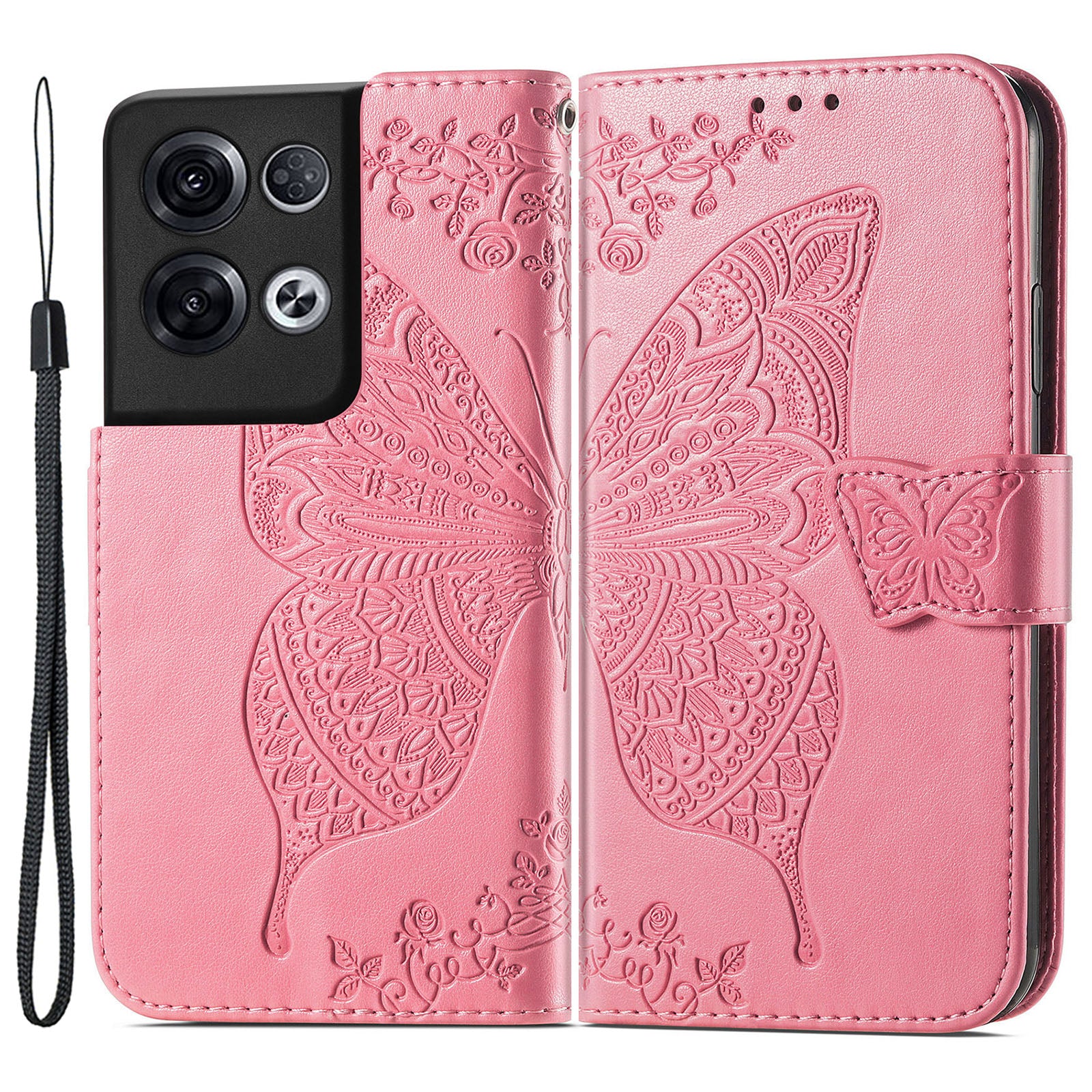 Shockproof Phone Cover For Oppo Reno8 Pro 5G (Global Version) Imprinted Butterfly Pattern PU Leather Phone Case with Stand Wallet
