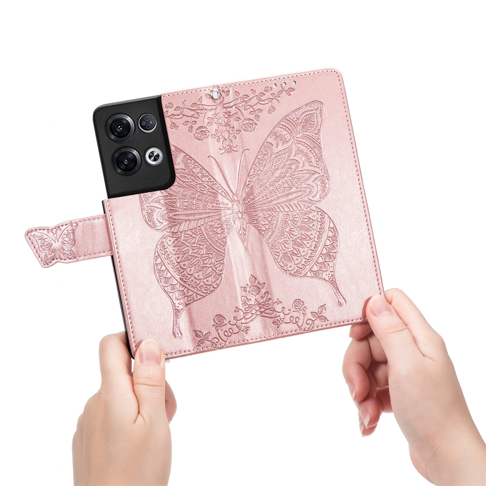 Shockproof Phone Cover For Oppo Reno8 Pro 5G (Global Version) Imprinted Butterfly Pattern PU Leather Phone Case with Stand Wallet