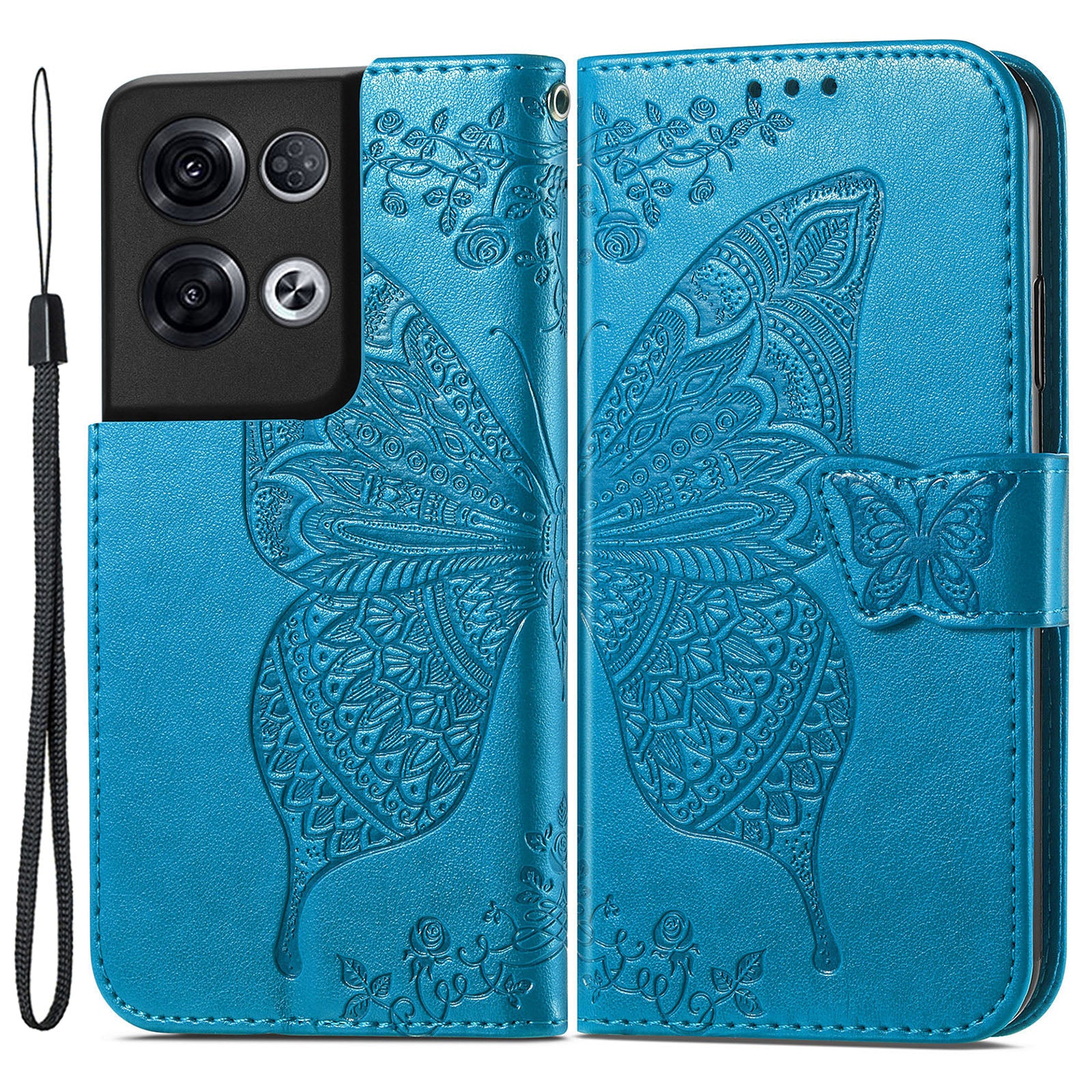 Shockproof Phone Cover For Oppo Reno8 Pro 5G (Global Version) Imprinted Butterfly Pattern PU Leather Phone Case with Stand Wallet