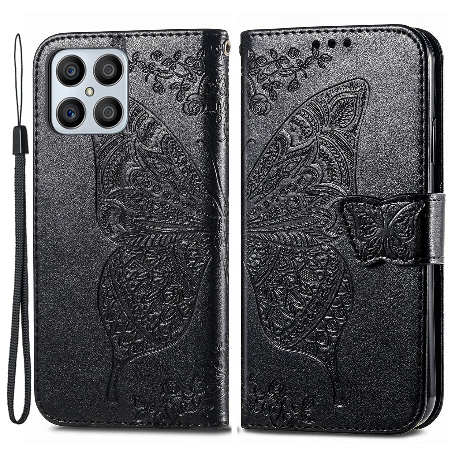 For Honor X8 4G PU læder telefontaske påtrykt sommerfuglemønster Velbeskyttet stativ Pung Flip Magnetisk lukning Telefoncover