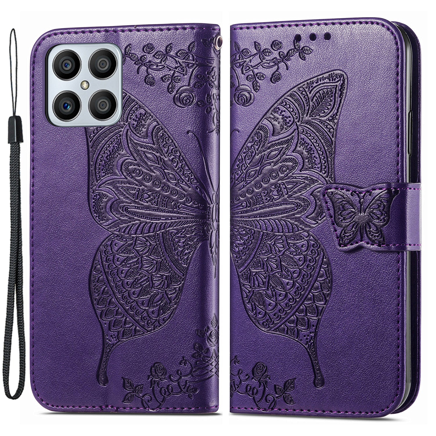 For Honor X8 4G PU læder telefontaske påtrykt sommerfuglemønster Velbeskyttet stativ Pung Flip Magnetisk lukning Telefoncover