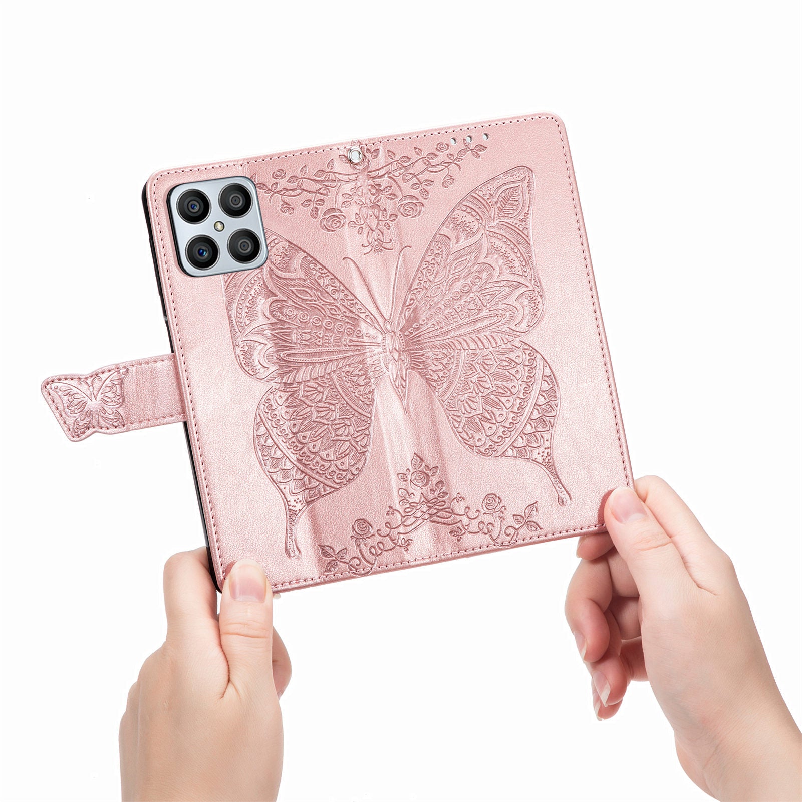 For Honor X8 4G PU læder telefontaske påtrykt sommerfuglemønster Velbeskyttet stativ Pung Flip Magnetisk lukning Telefoncover