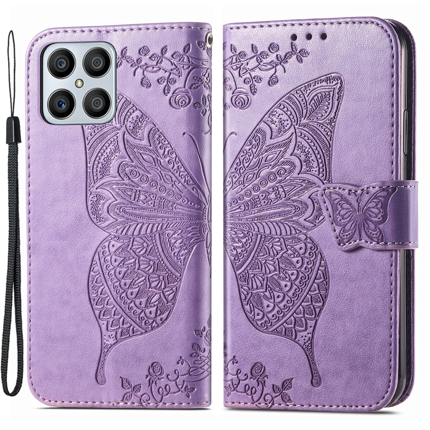 For Honor X8 4G PU læder telefontaske påtrykt sommerfuglemønster Velbeskyttet stativ Pung Flip Magnetisk lukning Telefoncover