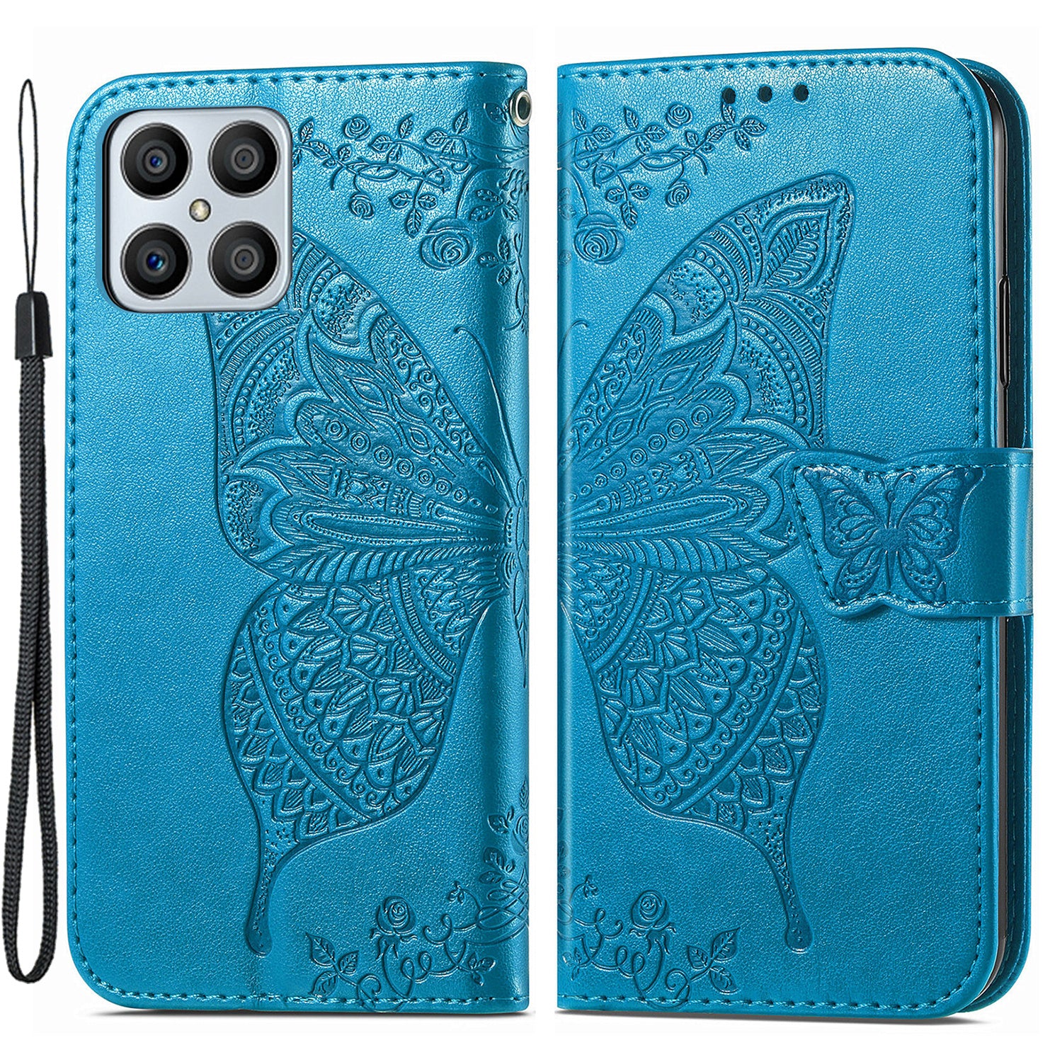 For Honor X8 4G PU læder telefontaske påtrykt sommerfuglemønster Velbeskyttet stativ Pung Flip Magnetisk lukning Telefoncover