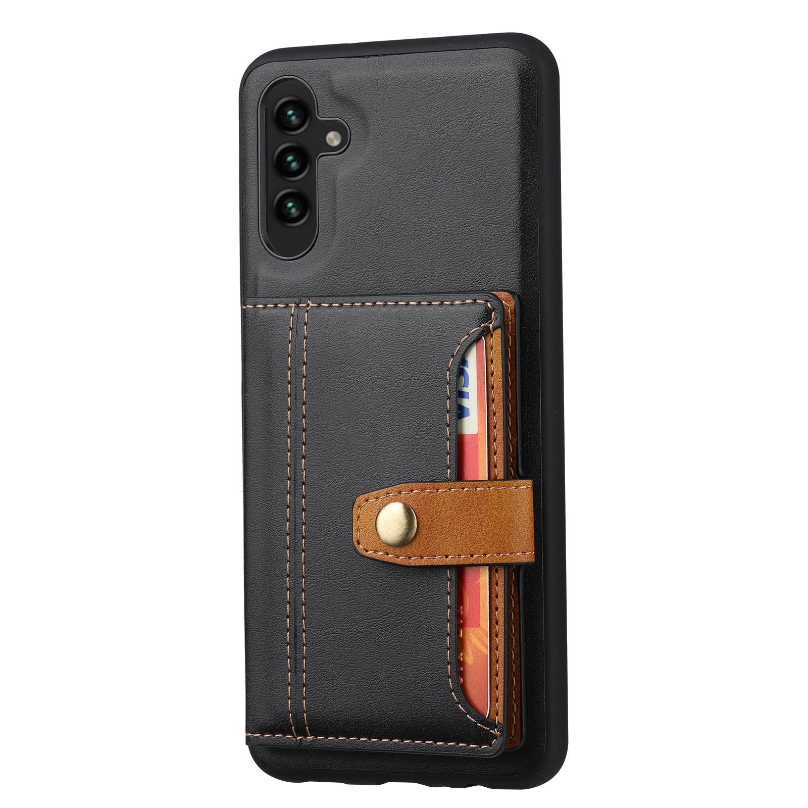 For Samsung Galaxy A34 5G Anti-scratch Calf Texture Phone Case Card Slots Kickstand PU Leather Coated TPU Protective Back Cover