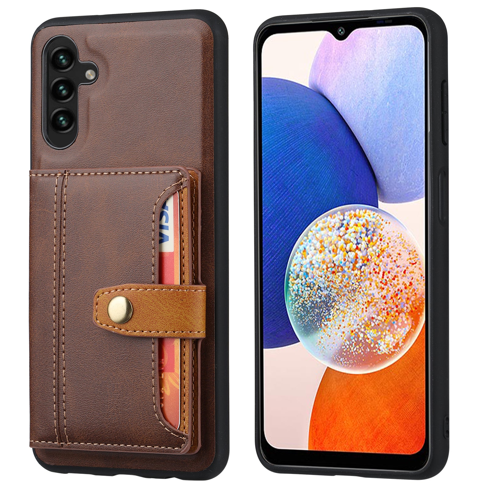 For Samsung Galaxy A14 5G Calf Texture Phone Case Card Slots Kickstand PU Leather Coated TPU Well-protected Protective Back Cover