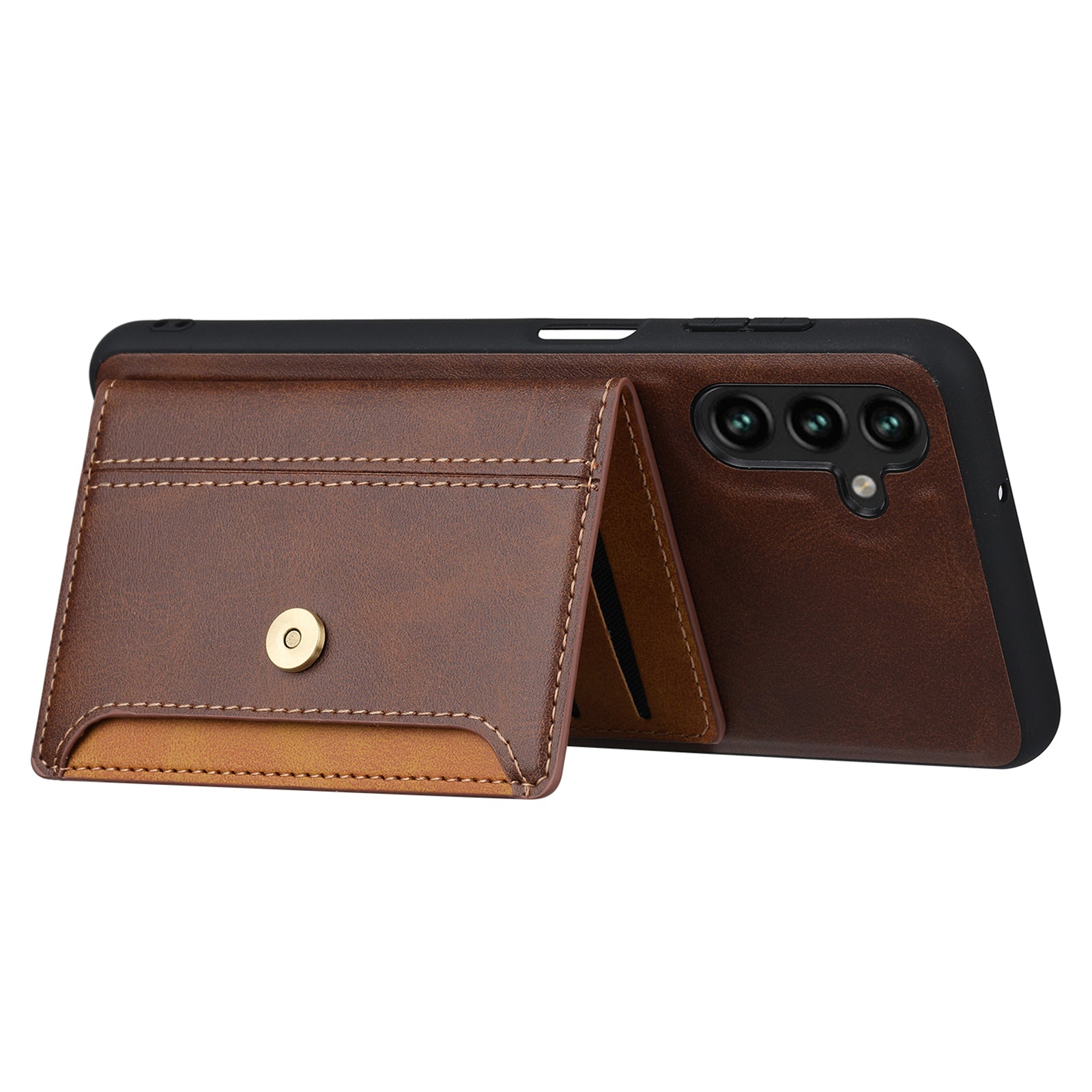 For Samsung Galaxy A14 5G Calf Texture Phone Case Card Slots Kickstand PU Leather Coated TPU Well-protected Protective Back Cover