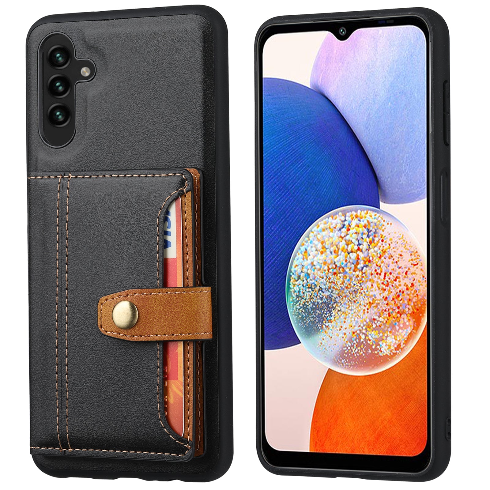 For Samsung Galaxy A14 5G Calf Texture Phone Case Card Slots Kickstand PU Leather Coated TPU Well-protected Protective Back Cover