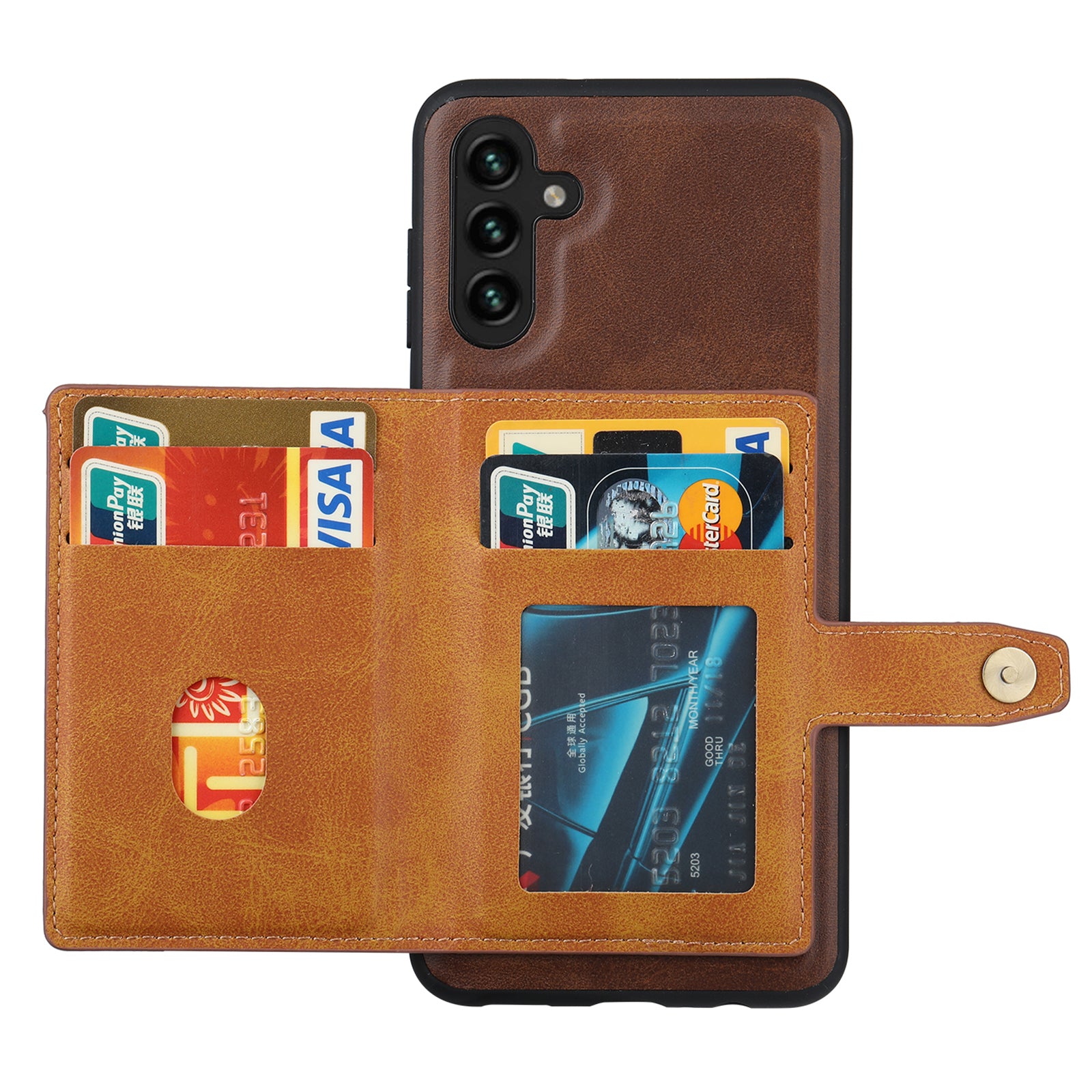 For Samsung Galaxy A14 5G Calf Texture Phone Case Card Slots Kickstand PU Leather Coated TPU Well-protected Protective Back Cover