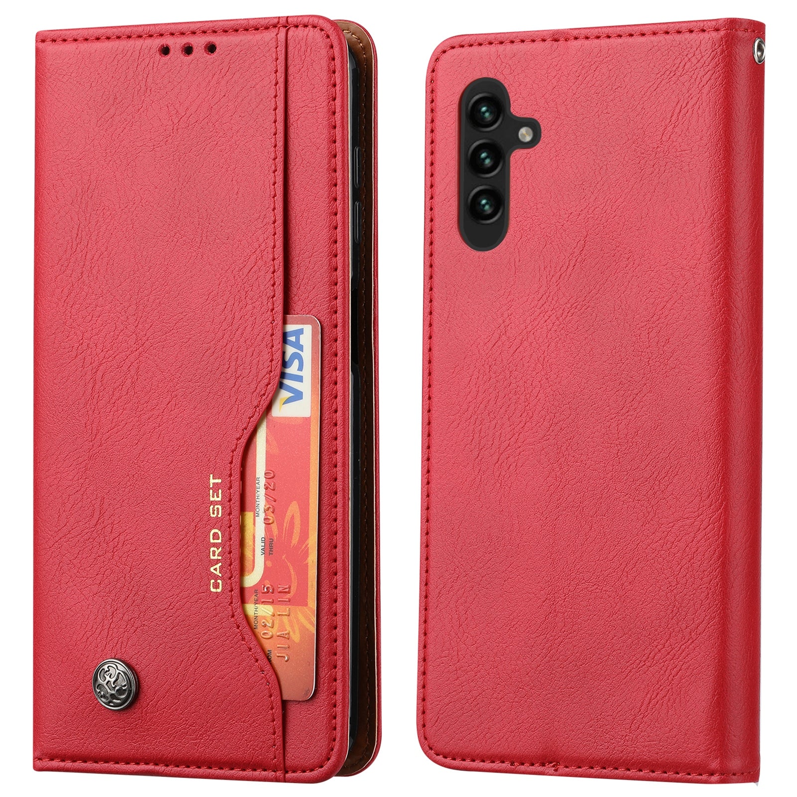 For Samsung Galaxy A34 5G Outer Card Slot PU Leather Case Full Protection Magnetic Auto-absorbed Wallet Stand Phone Cover