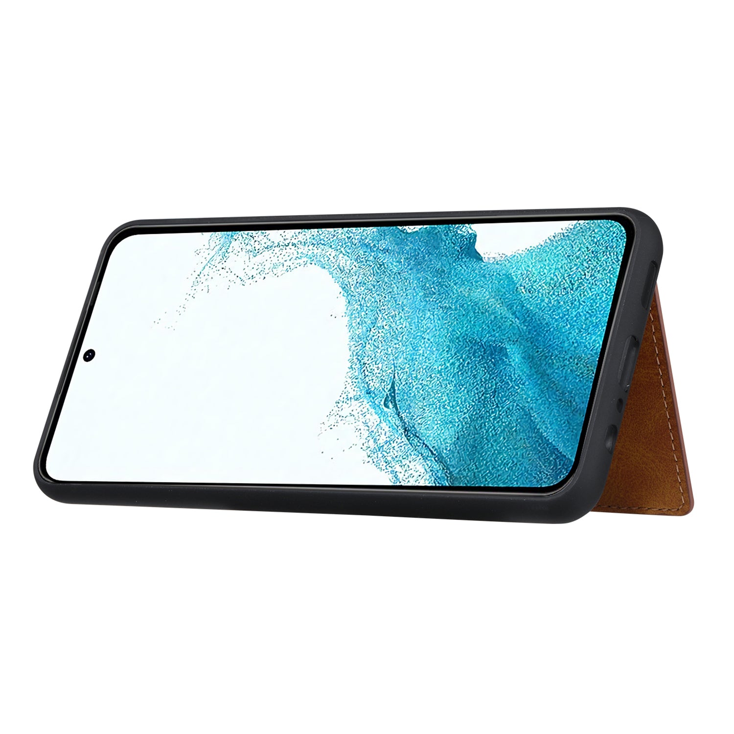 For Samsung Galaxy A54 5G Bump Proof Calf Texture Phone Case Card Slots Kickstand PU Leather Coated TPU Protective Back Cover