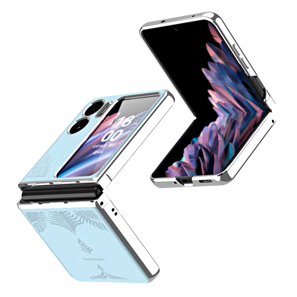 Electroplating Phone Case for Oppo Find N2 Flip 5G Litchi Texture PU Leather Coated Hard PC Back Cover