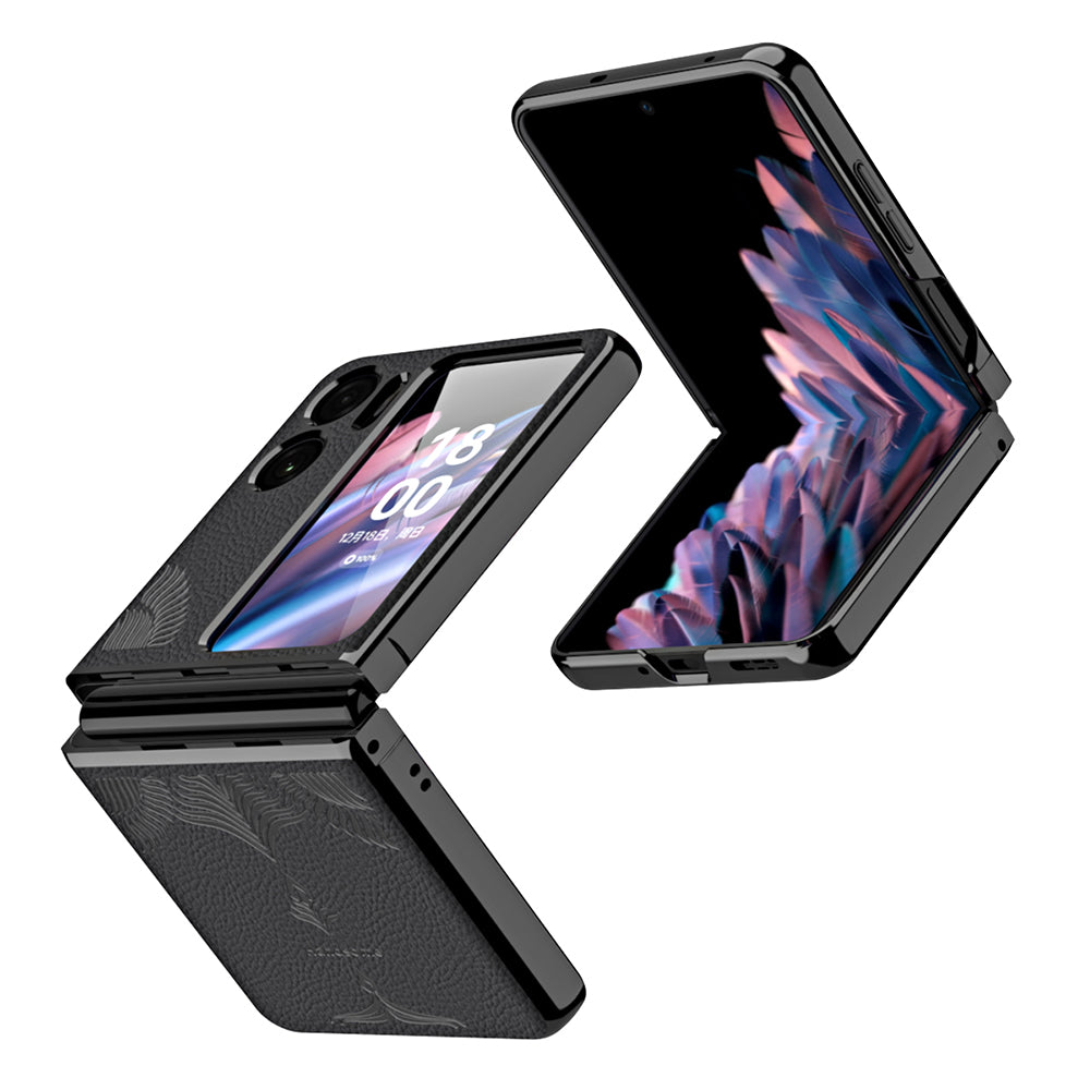 Electroplating Phone Case for Oppo Find N2 Flip 5G Litchi Texture PU Leather Coated Hard PC Back Cover