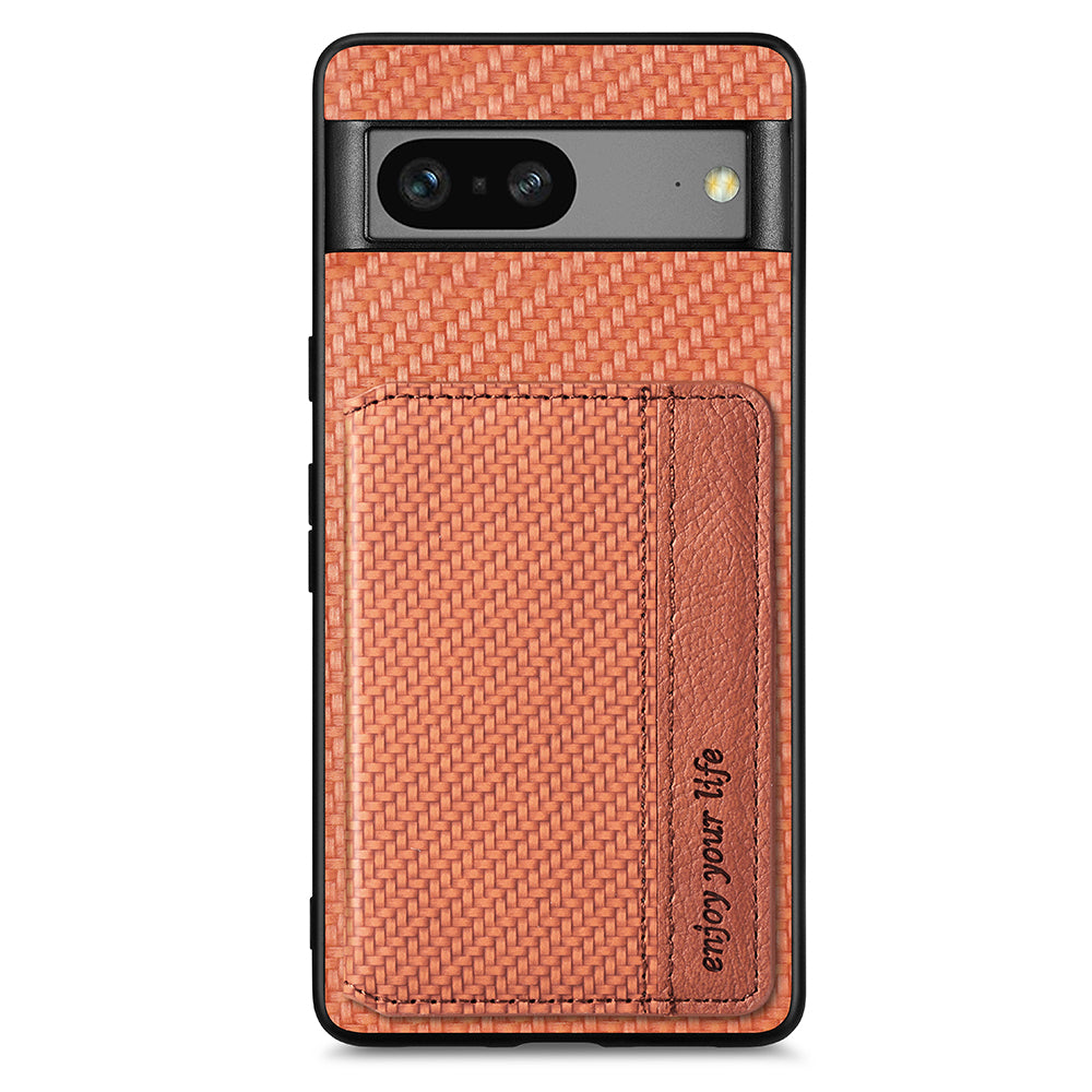 For Google Pixel 7a PU Leather Coated PC TPU Magnetic Phone Cover Carbon Fiber Texture Shockproof Anti-sratch Phone Case Wallet Kickstand