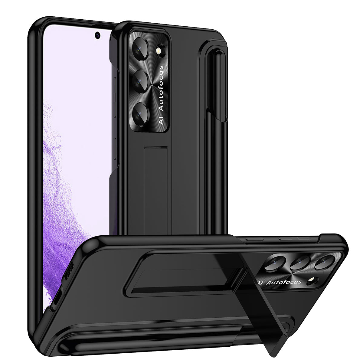 For Samsung Galaxy S23 Hidden Kickstand Pen Slot Design Protective Case PC Shockproof Phone Back Cover with Stylus Pen