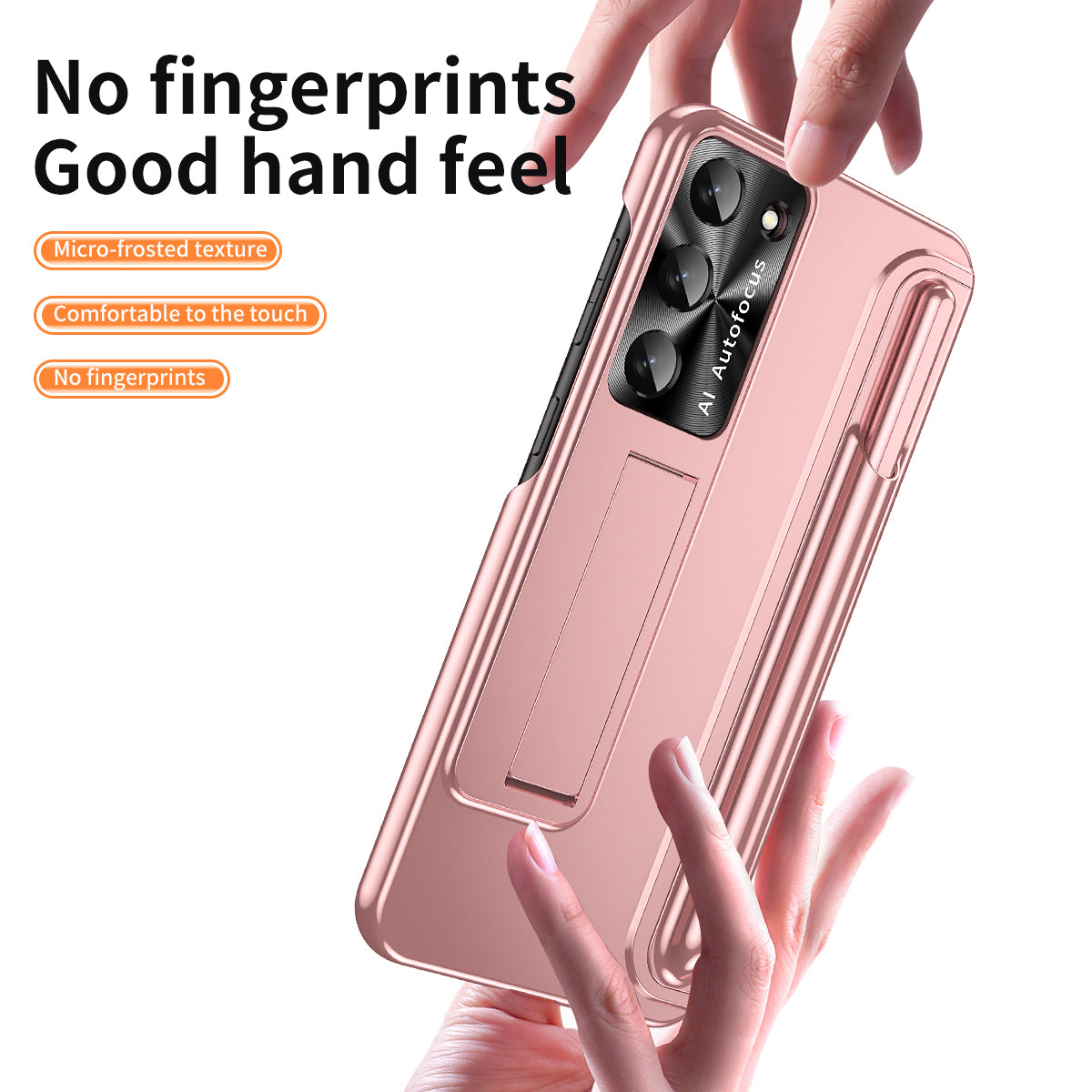 For Samsung Galaxy S23 Hidden Kickstand Pen Slot Design Protective Case PC Shockproof Phone Back Cover with Stylus Pen