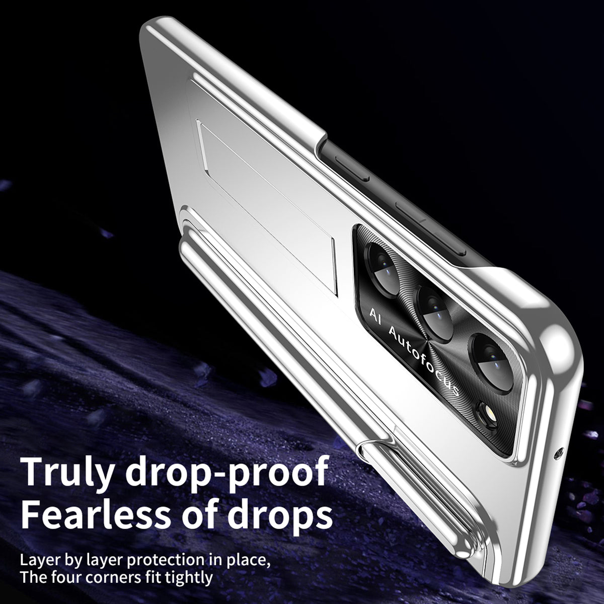 For Samsung Galaxy S23 Hidden Kickstand Pen Slot Design Protective Case PC Shockproof Phone Back Cover with Stylus Pen
