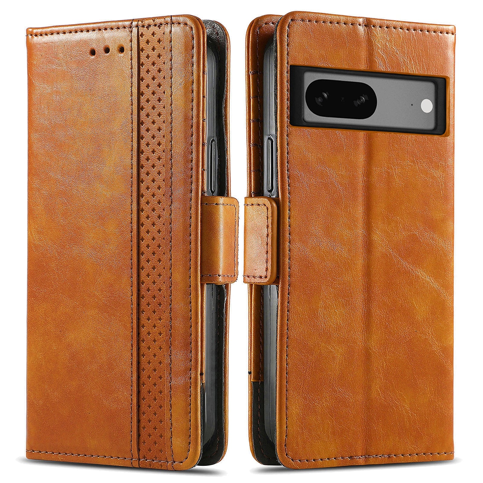 CASENEO 002 Series Anti-fall Phone Case for Google Pixel 7a Business Splicing Style PU Leather Flip Wallet Stand Protetcive Phone Cover