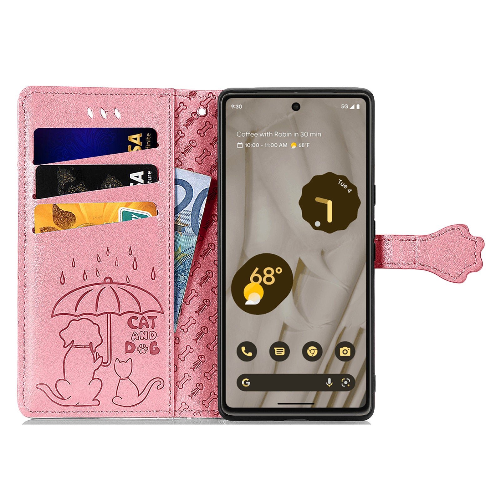 For Google Pixel 7a 5G PU Leather Wallet Cover Imprinted Cat Dog Pattern Drop Protection Phone Stand Case