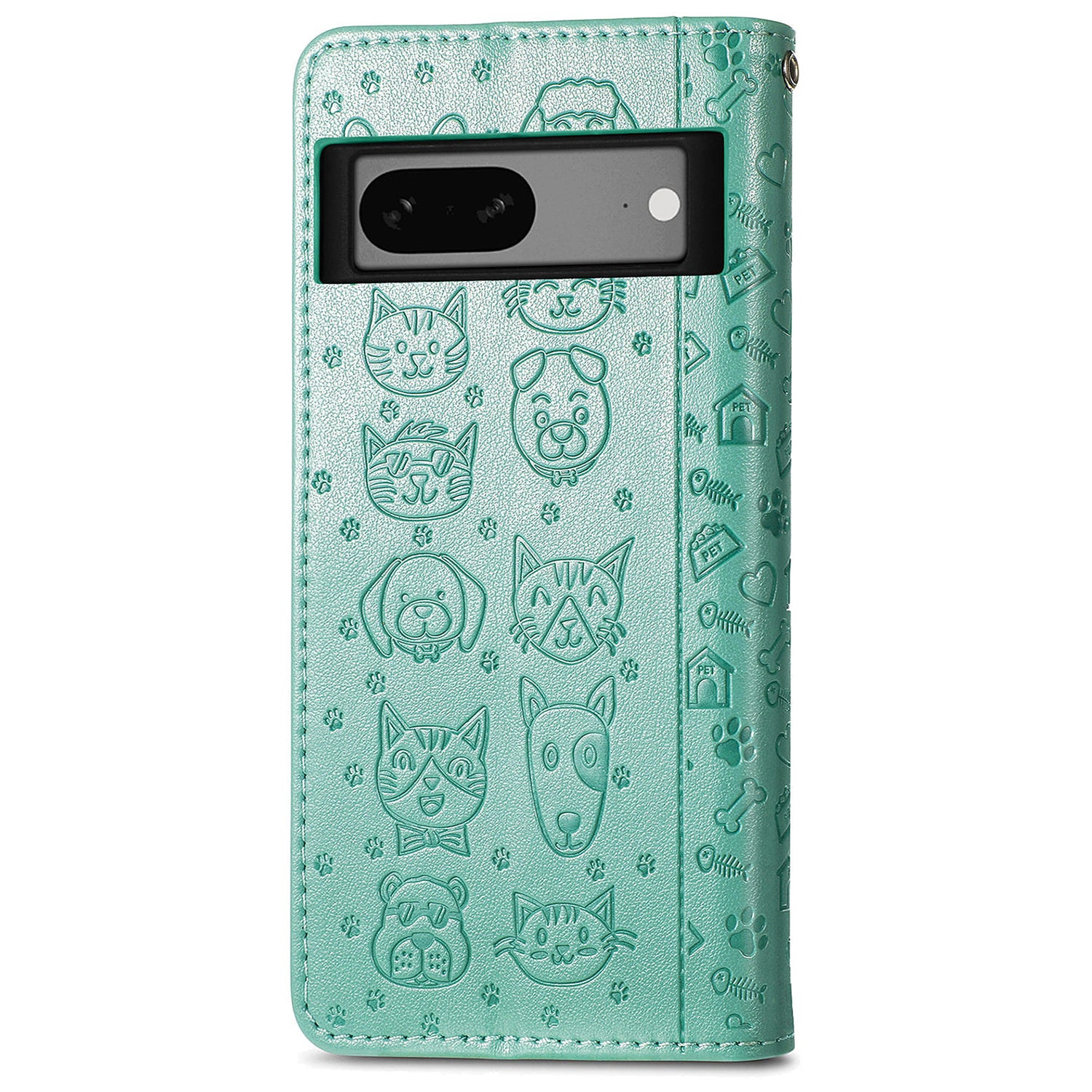 For Google Pixel 7a 5G PU Leather Wallet Cover Imprinted Cat Dog Pattern Drop Protection Phone Stand Case