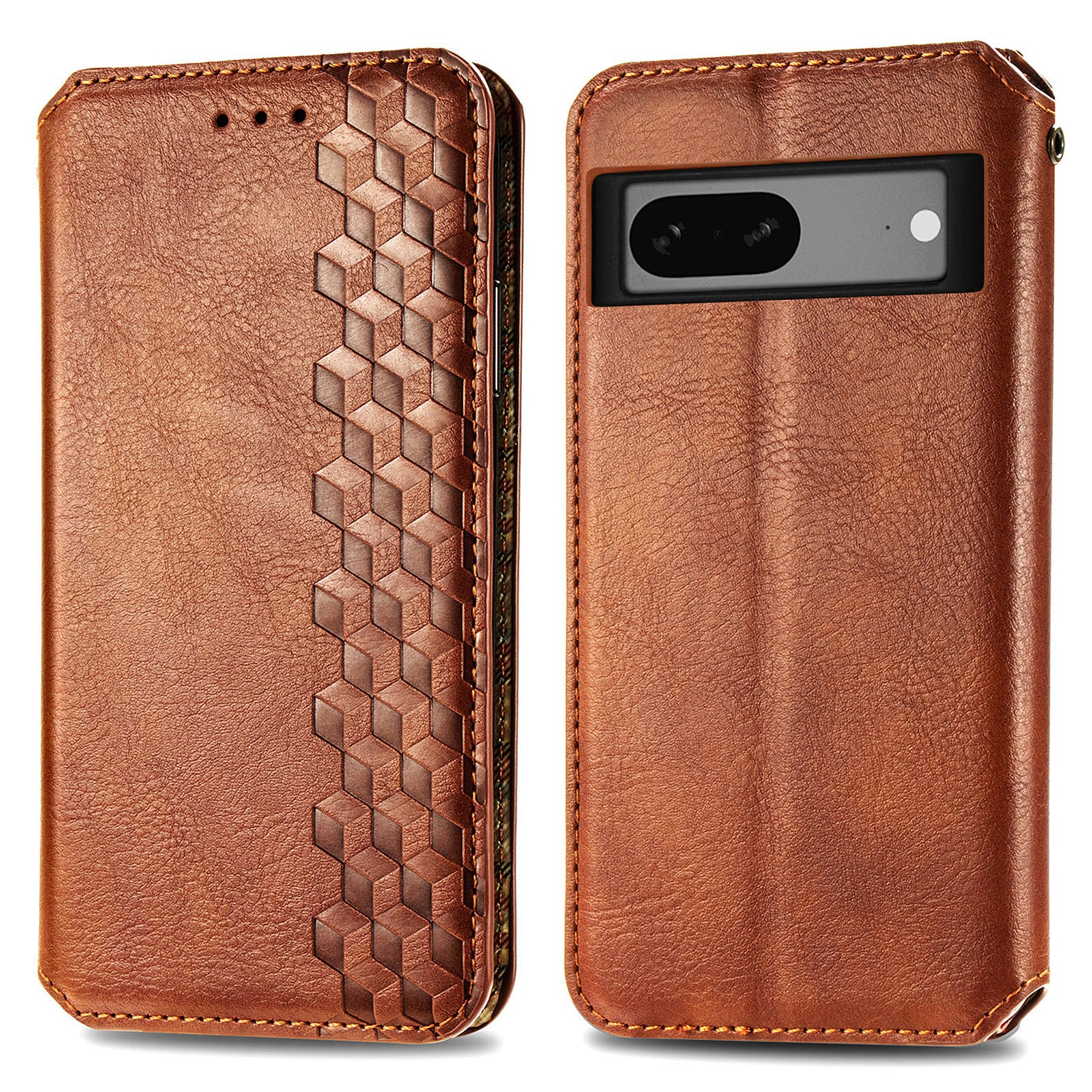 Flip Leather Phone Case For Google Pixel 7a Magnetic Auto-Absorbed Imprinting Rhombus Shockproof Phone Cover with Stand Wallet
