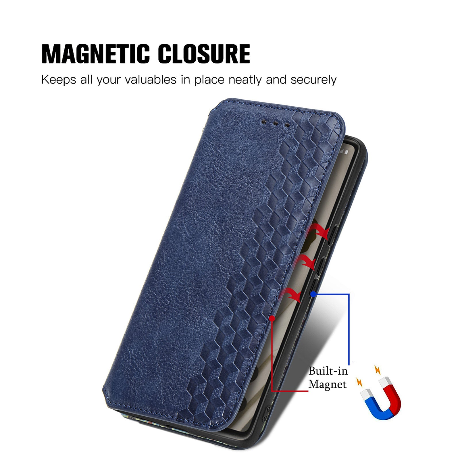 Flip Leather Phone Case For Google Pixel 7a Magnetic Auto-Absorbed Imprinting Rhombus Shockproof Phone Cover with Stand Wallet