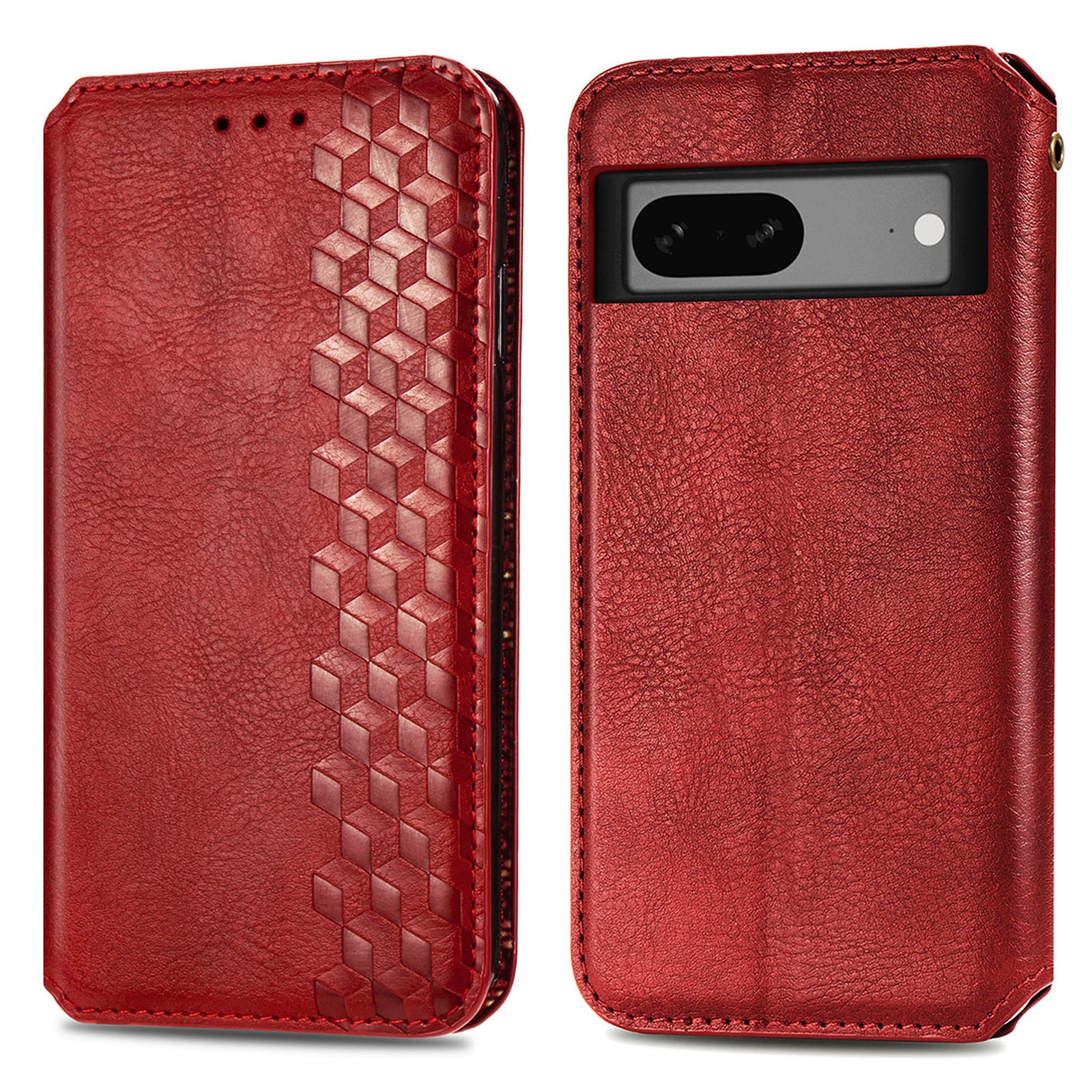 Flip Leather Phone Case For Google Pixel 7a Magnetic Auto-Absorbed Imprinting Rhombus Shockproof Phone Cover with Stand Wallet