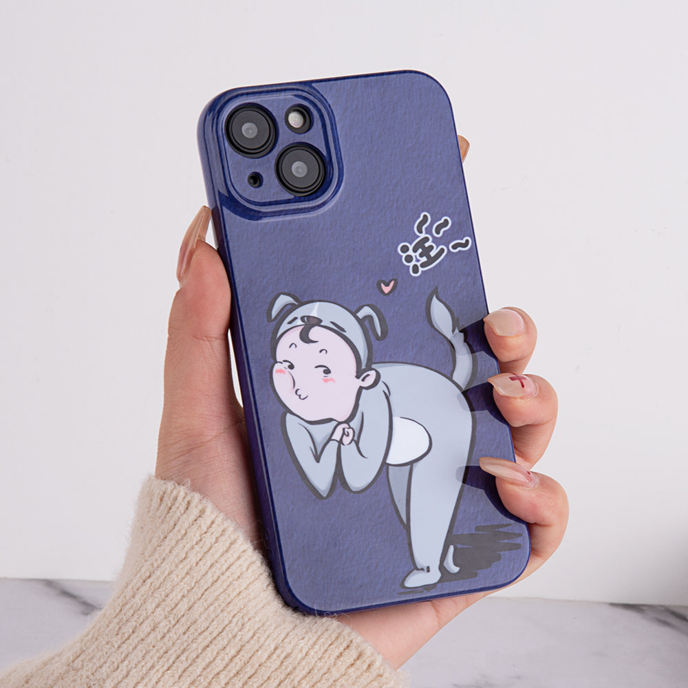 For iPhone 14 Cartoon Cat Girl Dog Boy Pattern Printing Couple Phone Cover Shockproof Hard PC Case