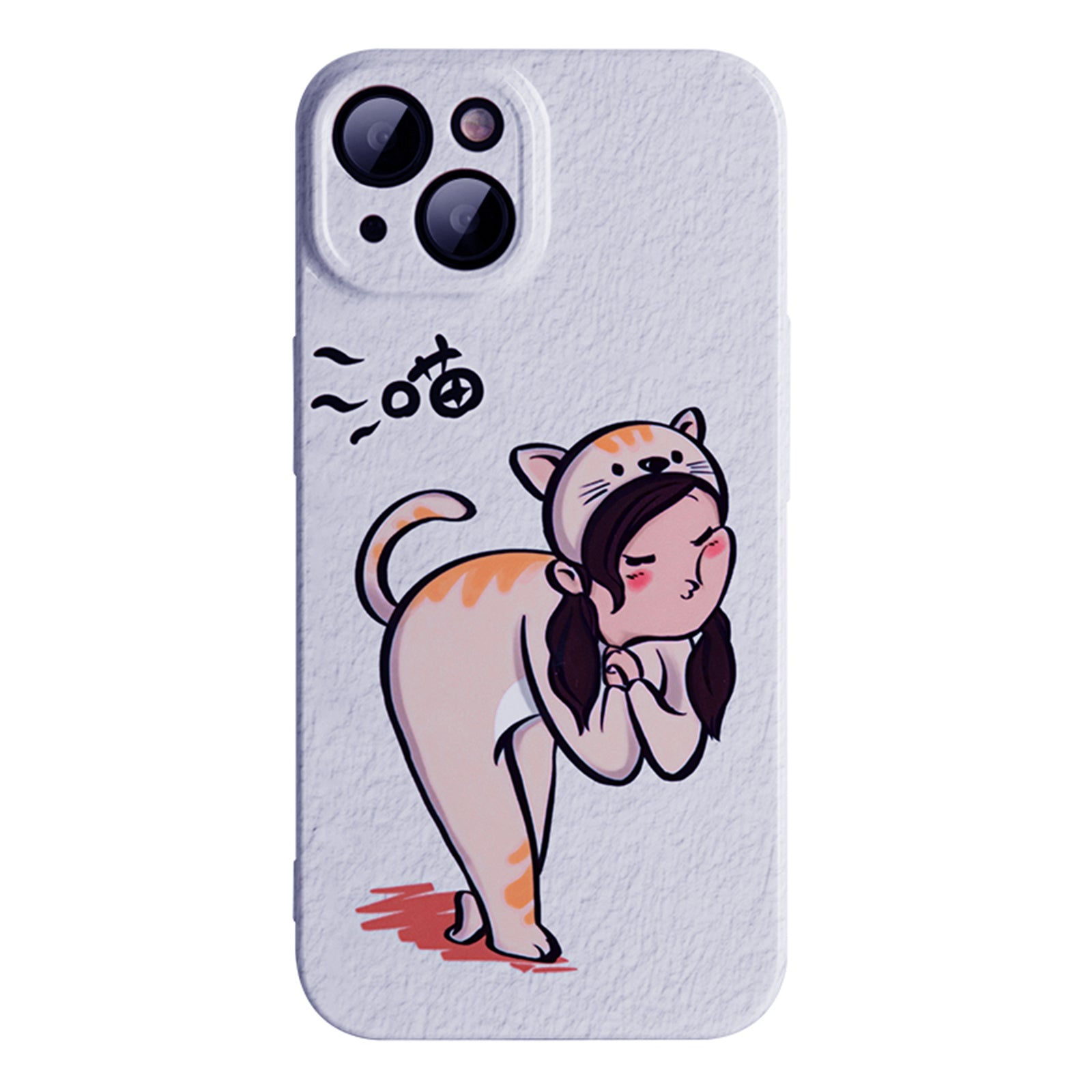 For iPhone 14 Plus Cartoon Cat Girl Dog Boy Pattern Printing Couple Phone Cover Drop Proof Hard PC Case