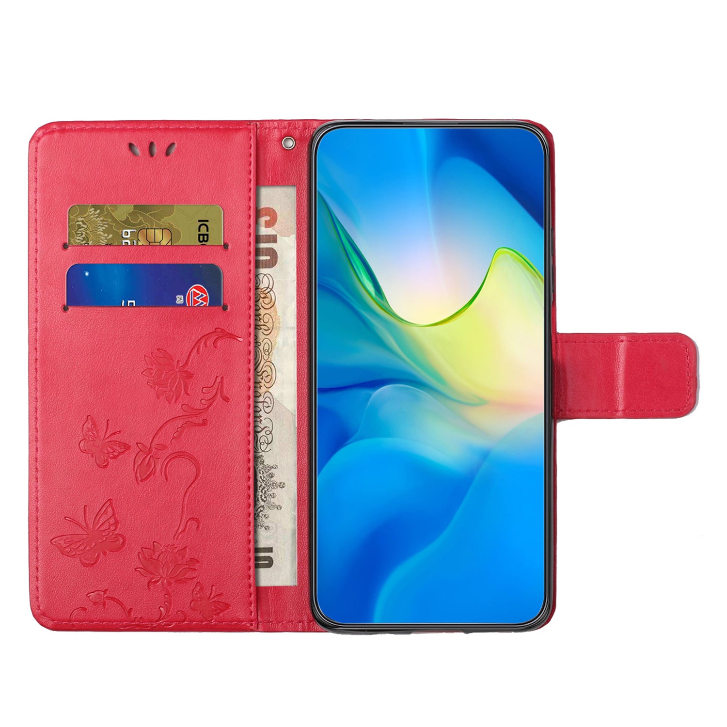 Phone Case For Xiaomi Redmi Note 12 5G (Global) (India) (China) Poco X5 5G Anti-drop PU Leather Phone Cover Stand Wallet with Imprinted Butterfly Flower Pattern