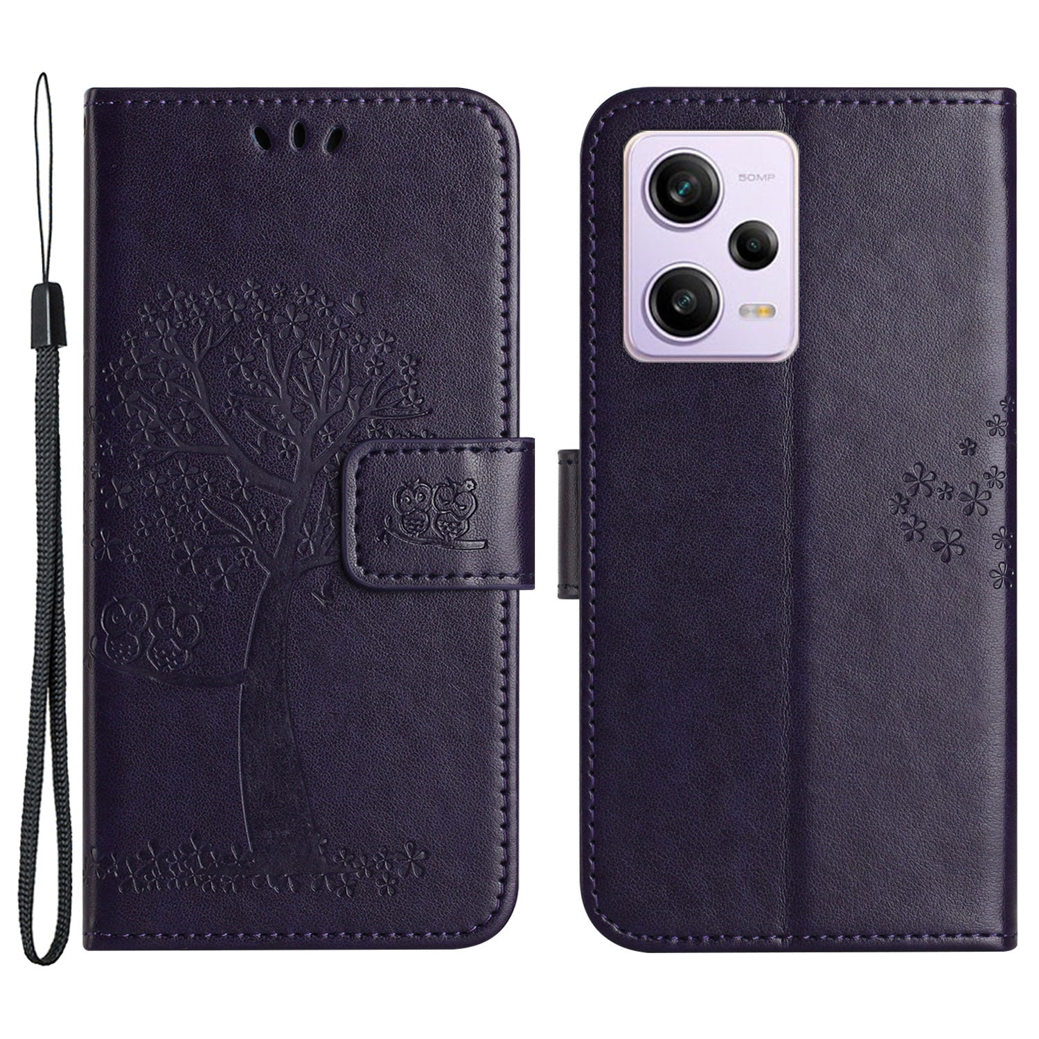 Anti-drop Phone Case For Xiaomi Redmi Note 12 5G (Global) (India) (China) Poco X5 5G PU Leather Protective Phone Cover Wallet Stand with Imprinted Owl Tree Pattern